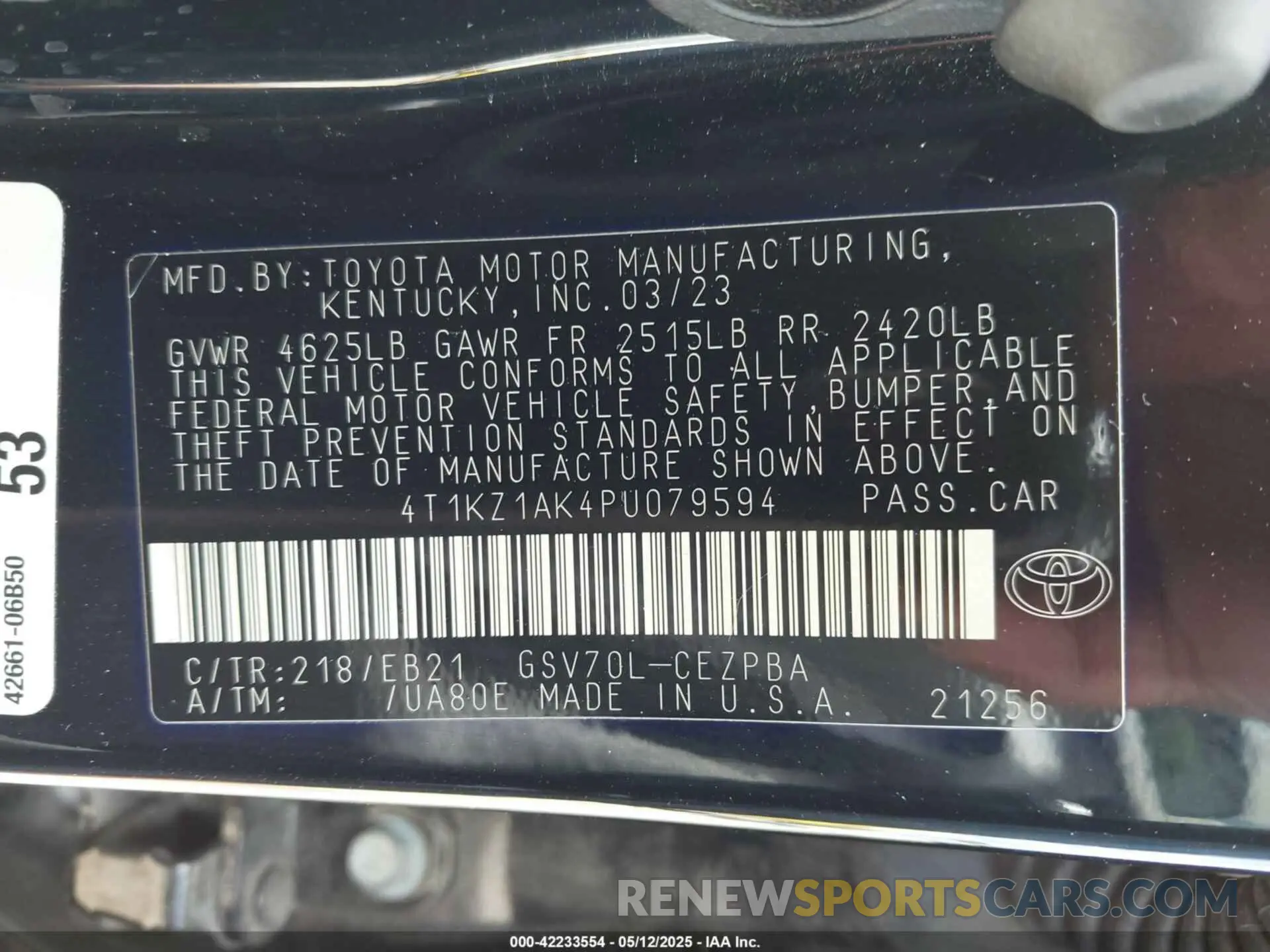 9 Photograph of a damaged car 4T1KZ1AK4PU079594 TOYOTA CAMRY 2023