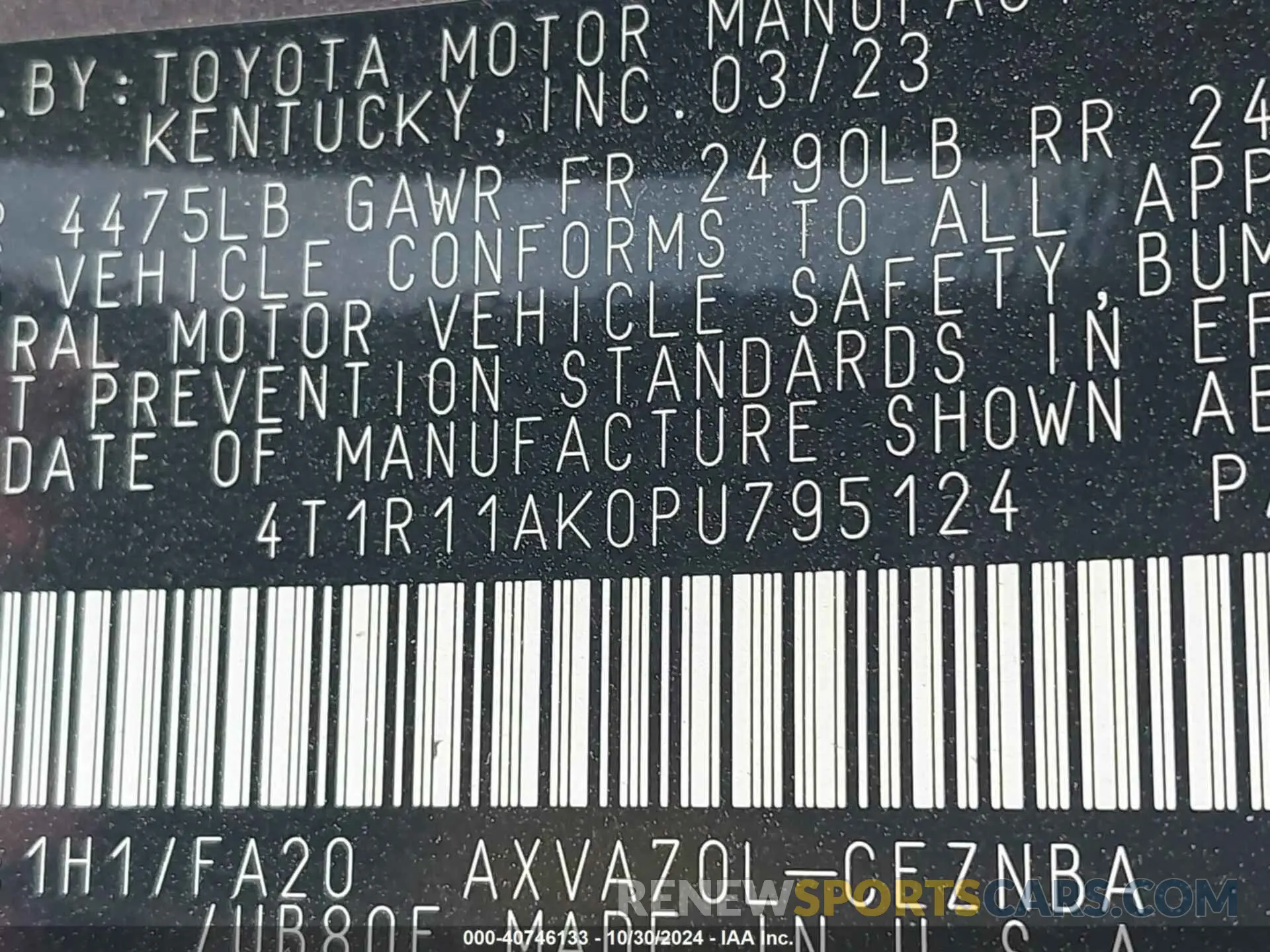 9 Photograph of a damaged car 4T1R11AK0PU795124 TOYOTA CAMRY 2023