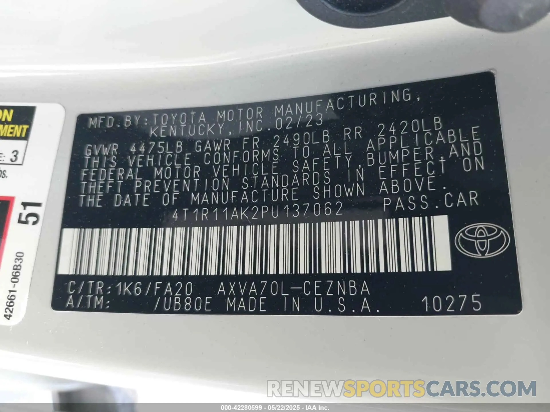 9 Photograph of a damaged car 4T1R11AK2PU137062 TOYOTA CAMRY 2023