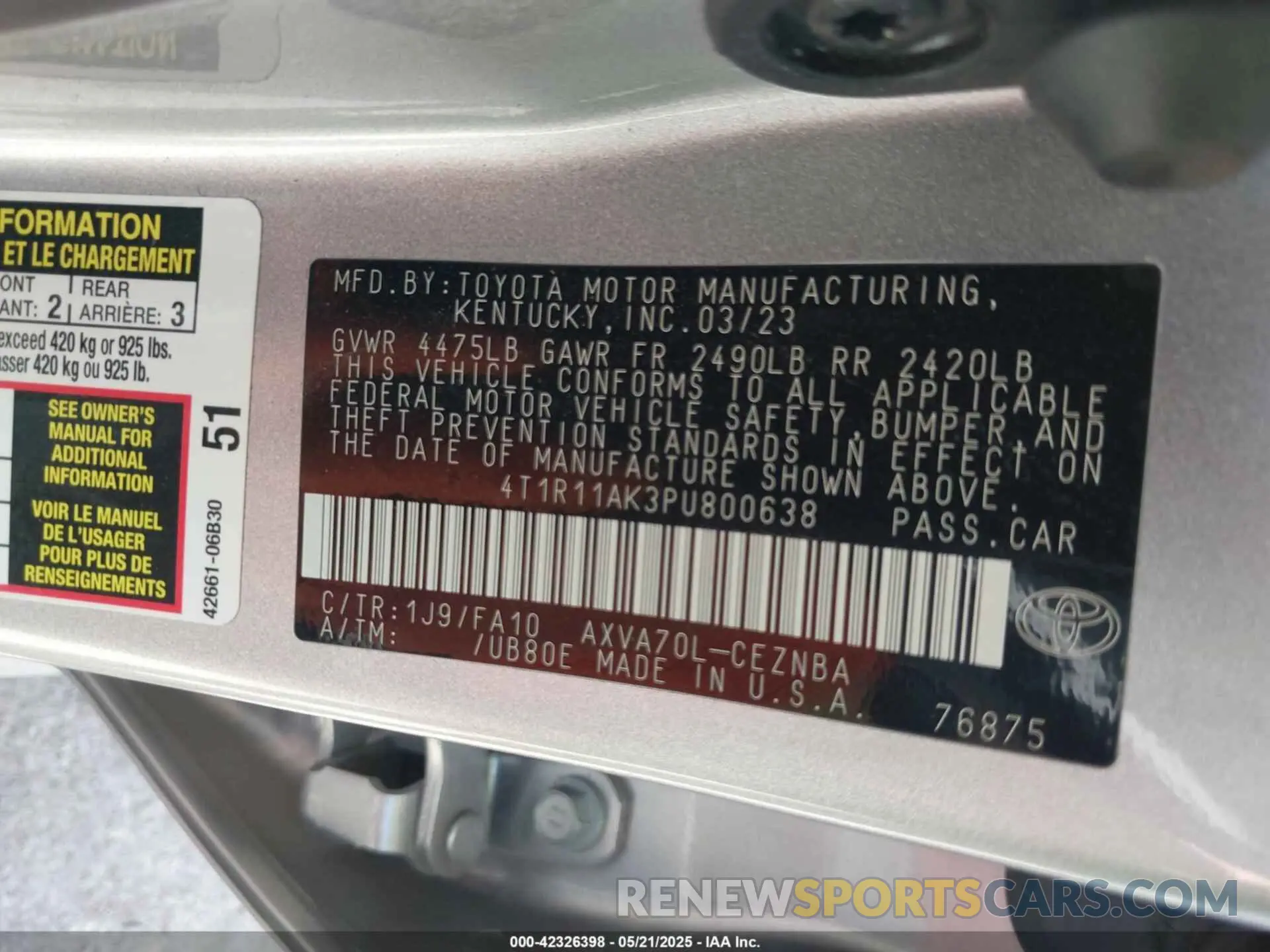 9 Photograph of a damaged car 4T1R11AK3PU800638 TOYOTA CAMRY 2023