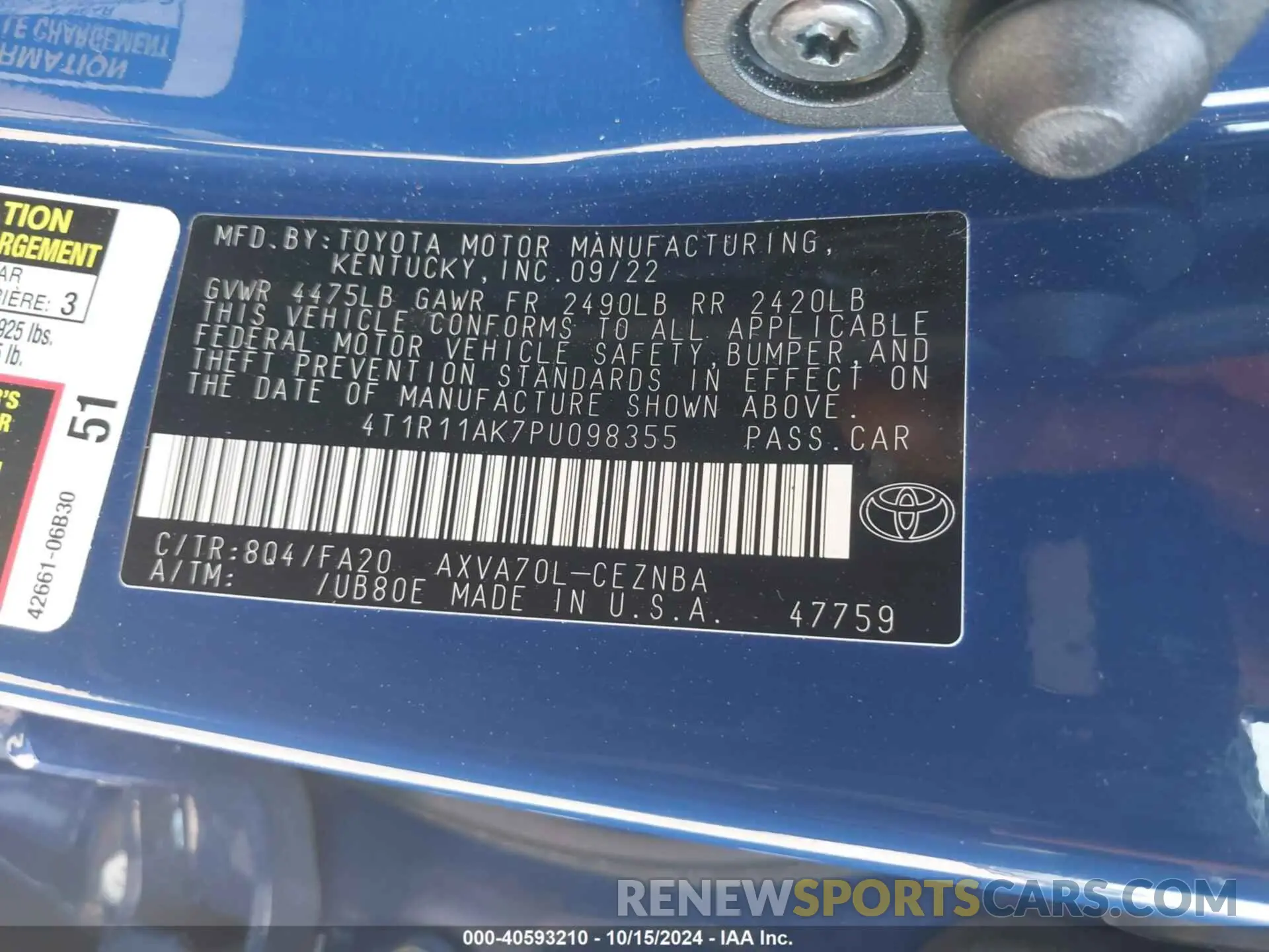 9 Photograph of a damaged car 4T1R11AK7PU098355 TOYOTA CAMRY 2023