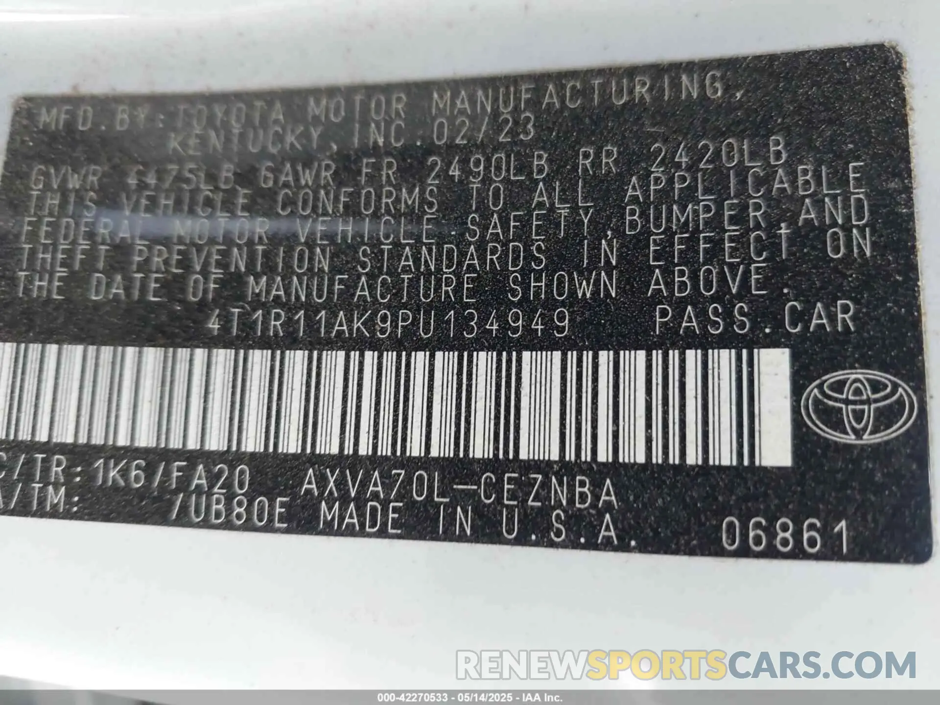 9 Photograph of a damaged car 4T1R11AK9PU134949 TOYOTA CAMRY 2023