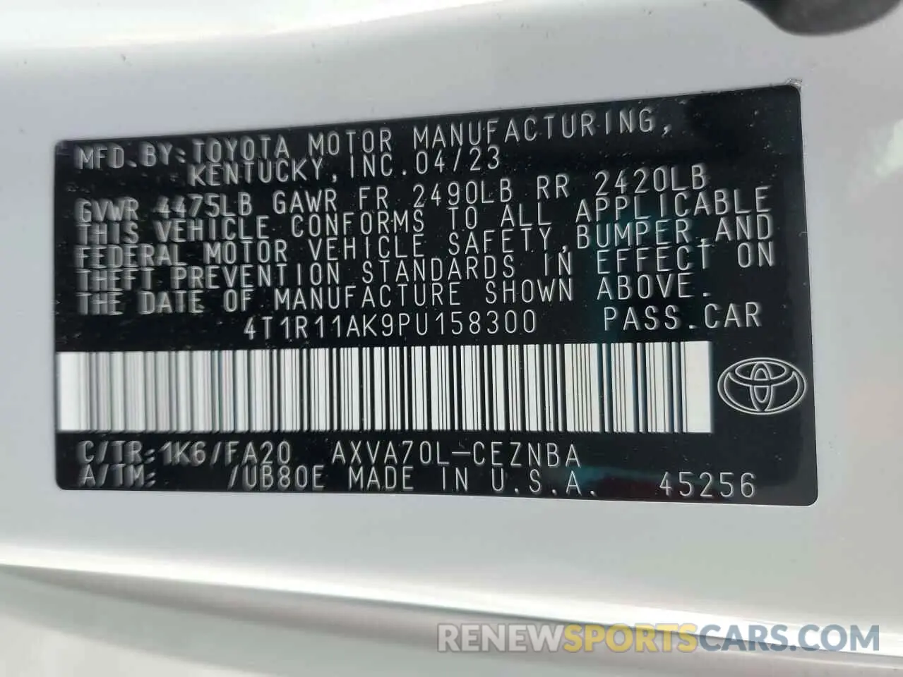 13 Photograph of a damaged car 4T1R11AK9PU158300 TOYOTA CAMRY 2023