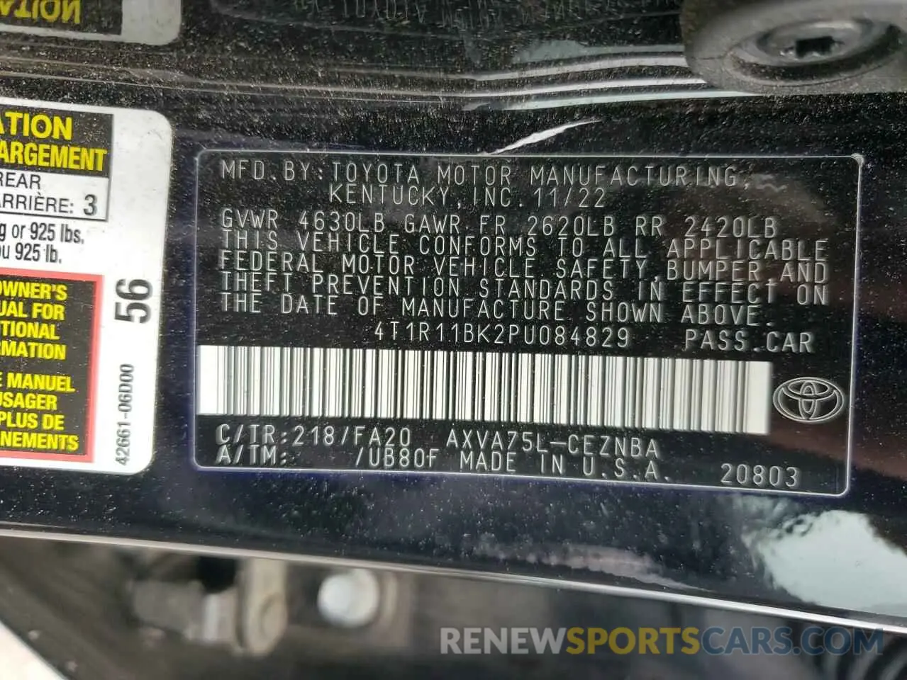 12 Photograph of a damaged car 4T1R11BK2PU084829 TOYOTA CAMRY 2023