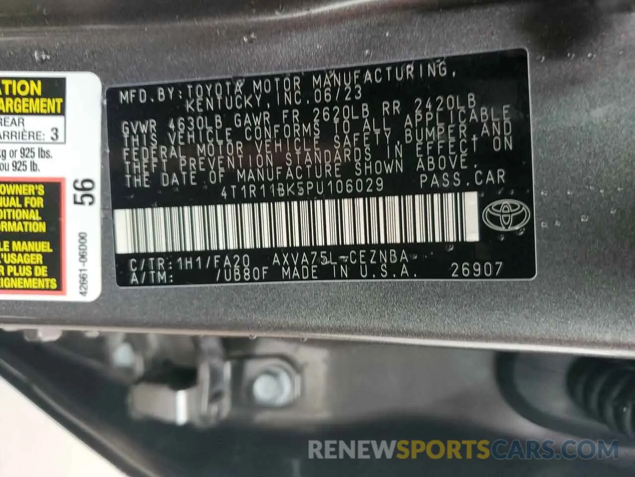 12 Photograph of a damaged car 4T1R11BK5PU106029 TOYOTA CAMRY 2023