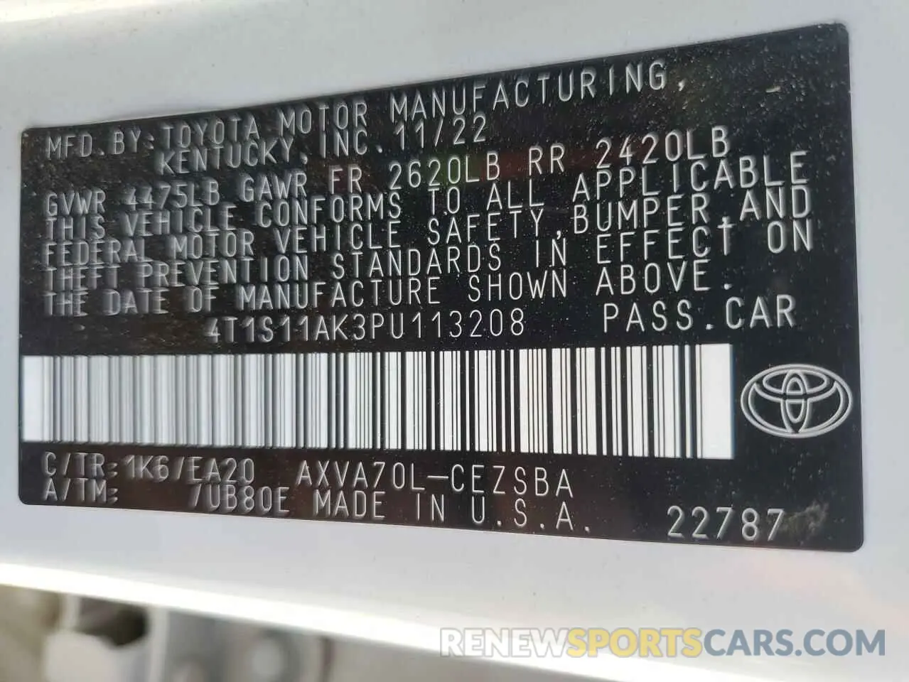 12 Photograph of a damaged car 4T1S11AK3PU113208 TOYOTA CAMRY 2023