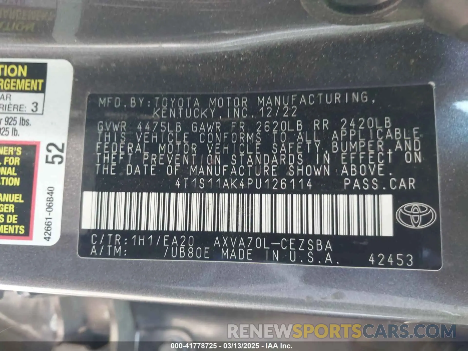 9 Photograph of a damaged car 4T1S11AK4PU126114 TOYOTA CAMRY 2023