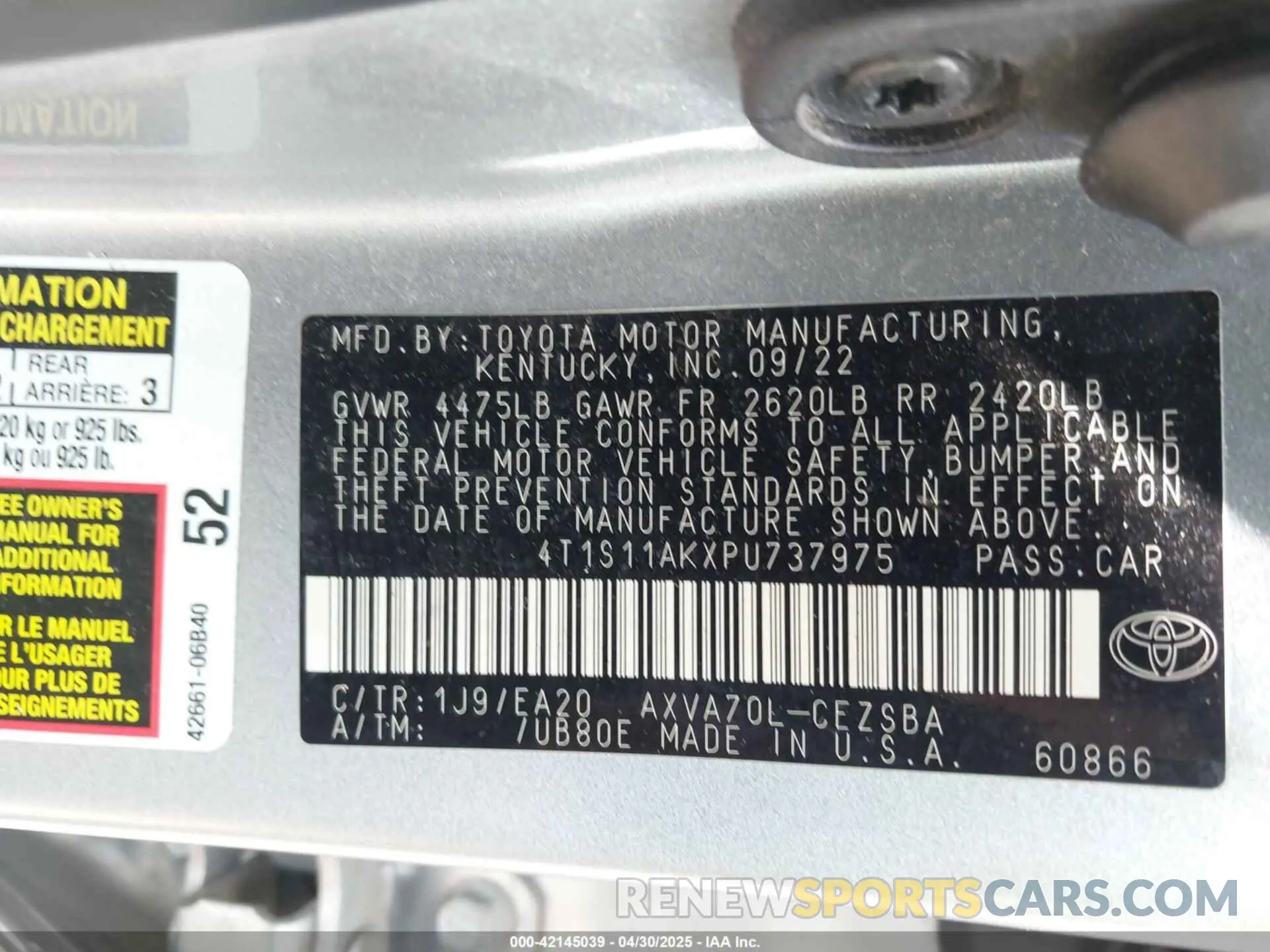 9 Photograph of a damaged car 4T1S11AKXPU737975 TOYOTA CAMRY 2023