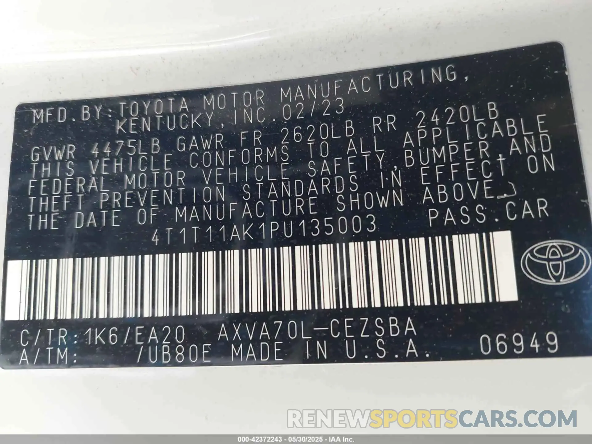 9 Photograph of a damaged car 4T1T11AK1PU135003 TOYOTA CAMRY 2023