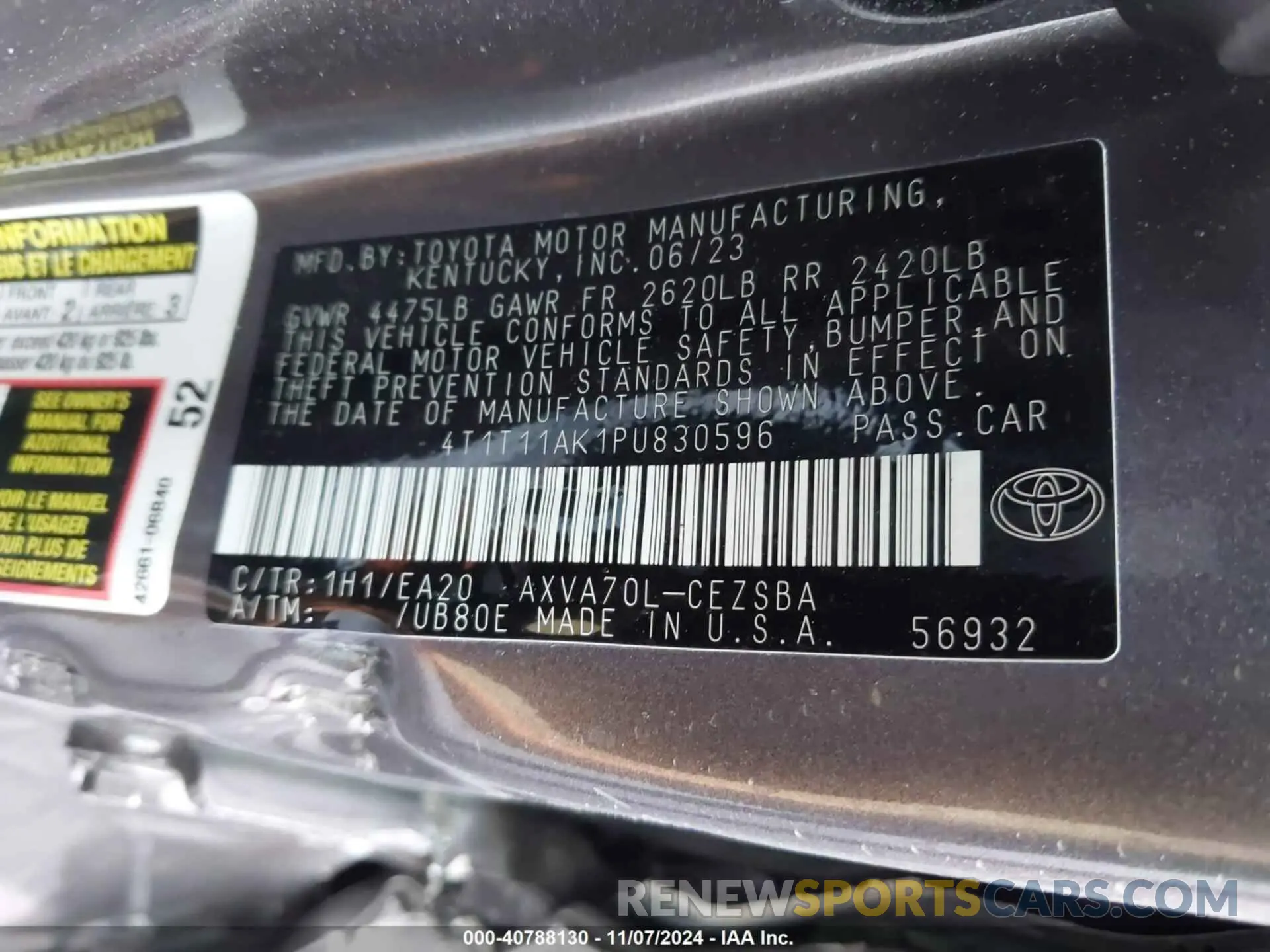 9 Photograph of a damaged car 4T1T11AK1PU830596 TOYOTA CAMRY 2023
