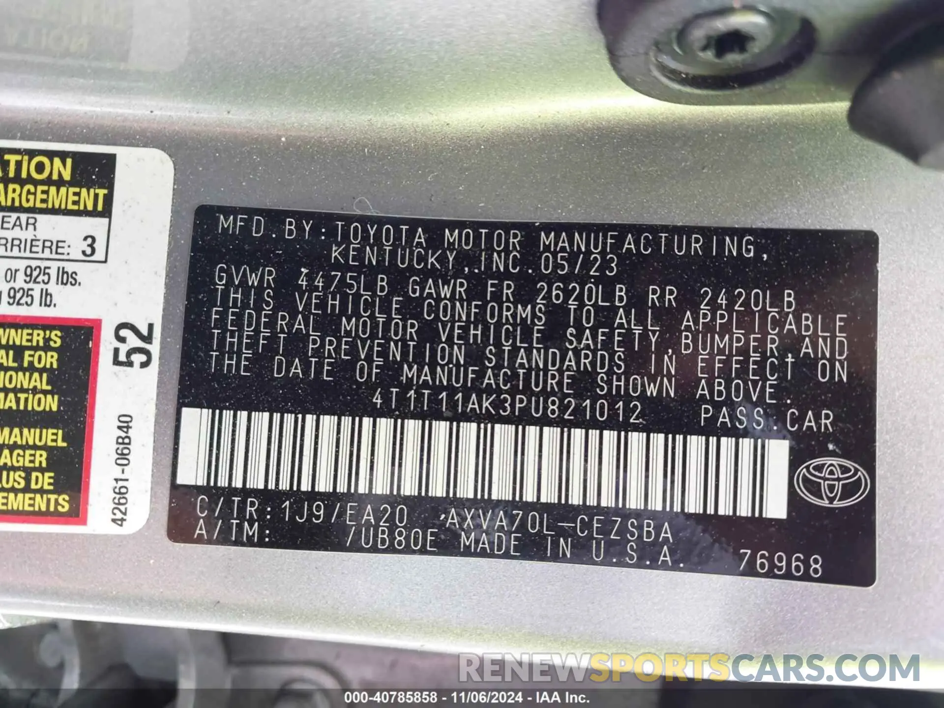 9 Photograph of a damaged car 4T1T11AK3PU821012 TOYOTA CAMRY 2023