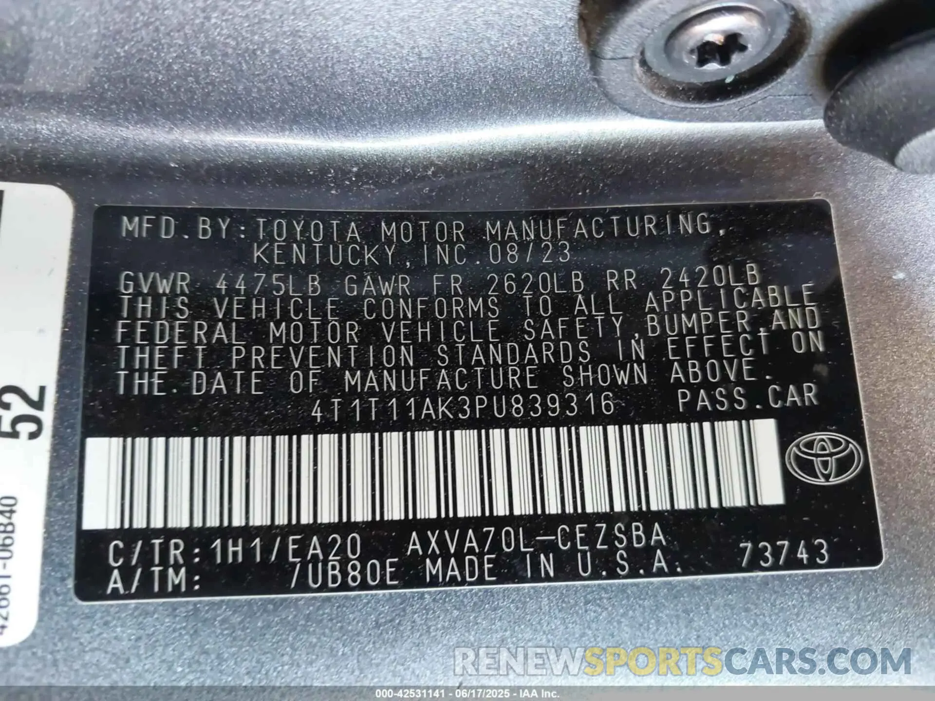 9 Photograph of a damaged car 4T1T11AK3PU839316 TOYOTA CAMRY 2023
