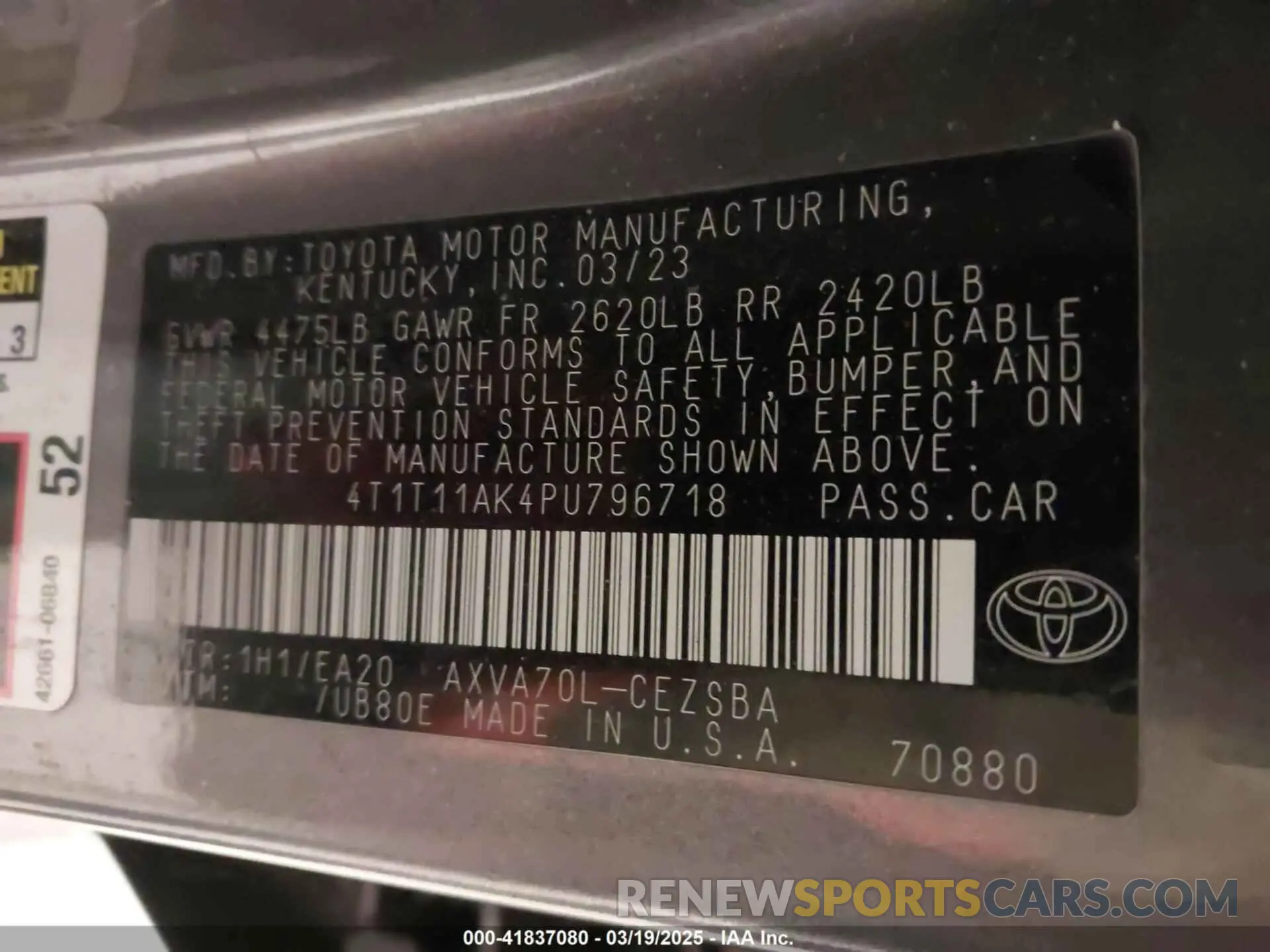 9 Photograph of a damaged car 4T1T11AK4PU796718 TOYOTA CAMRY 2023