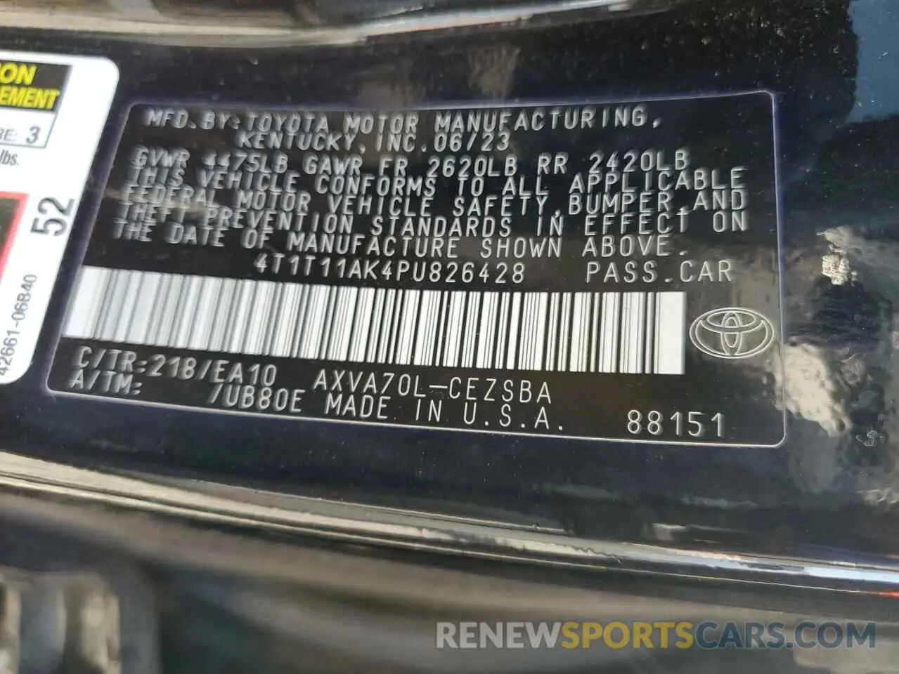 12 Photograph of a damaged car 4T1T11AK4PU826428 TOYOTA CAMRY 2023