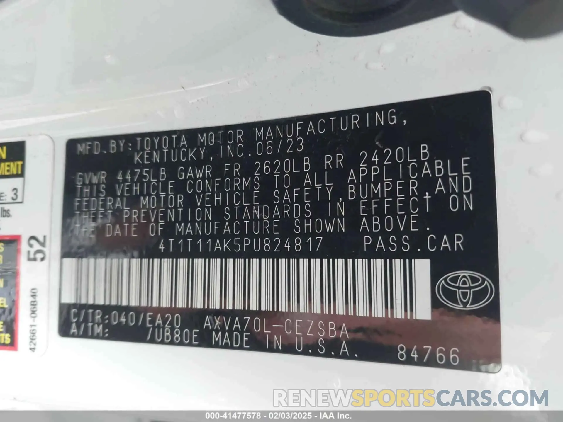 9 Photograph of a damaged car 4T1T11AK5PU824817 TOYOTA CAMRY 2023