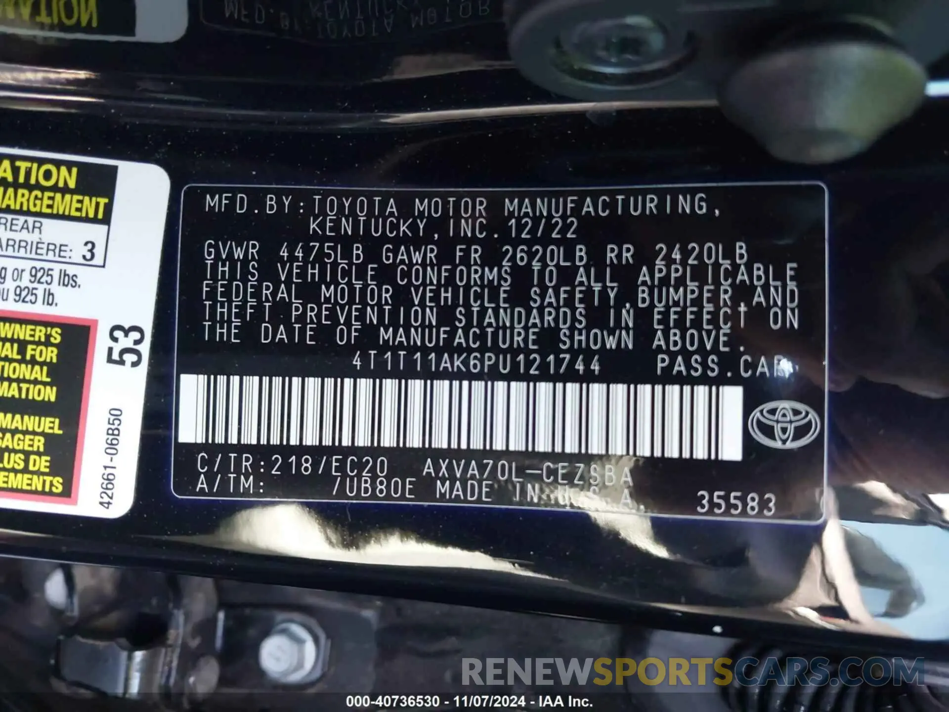 9 Photograph of a damaged car 4T1T11AK6PU121744 TOYOTA CAMRY 2023