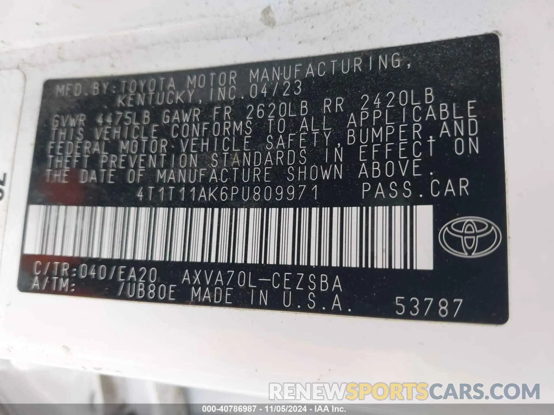 9 Photograph of a damaged car 4T1T11AK6PU809971 TOYOTA CAMRY 2023