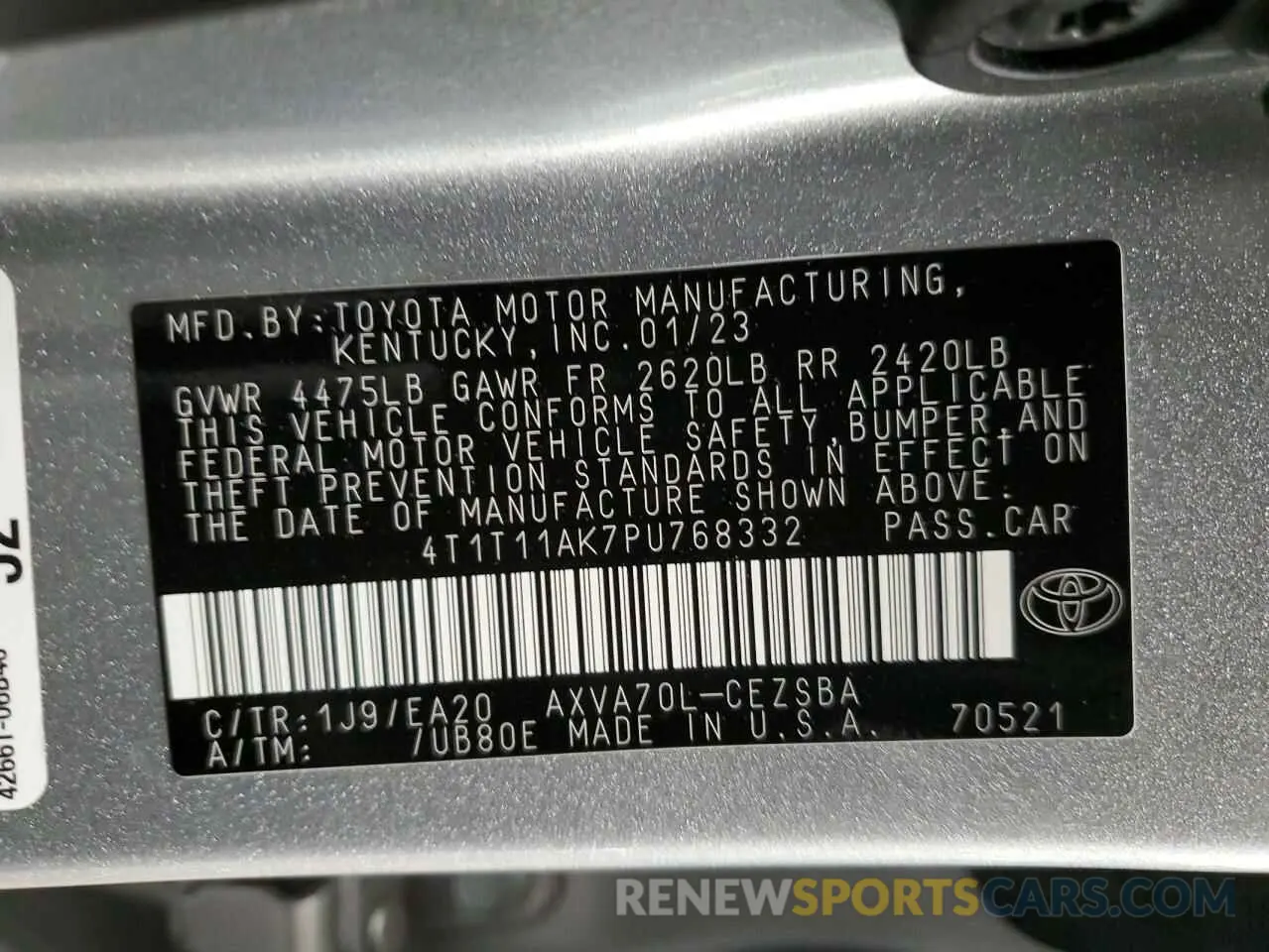 12 Photograph of a damaged car 4T1T11AK7PU768332 TOYOTA CAMRY 2023