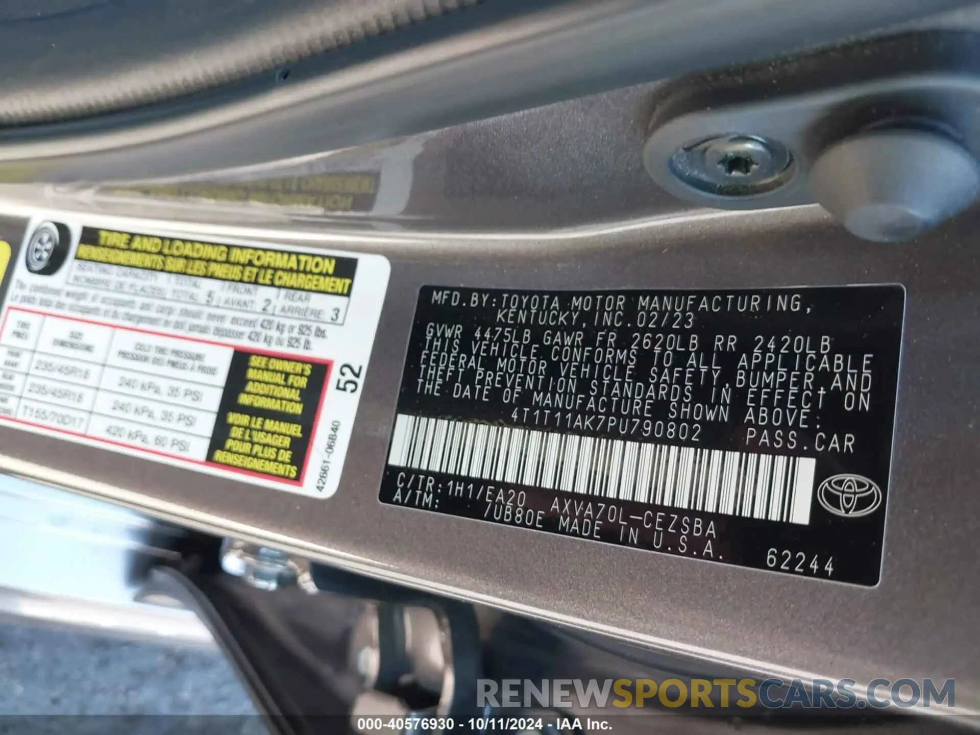 9 Photograph of a damaged car 4T1T11AK7PU790802 TOYOTA CAMRY 2023