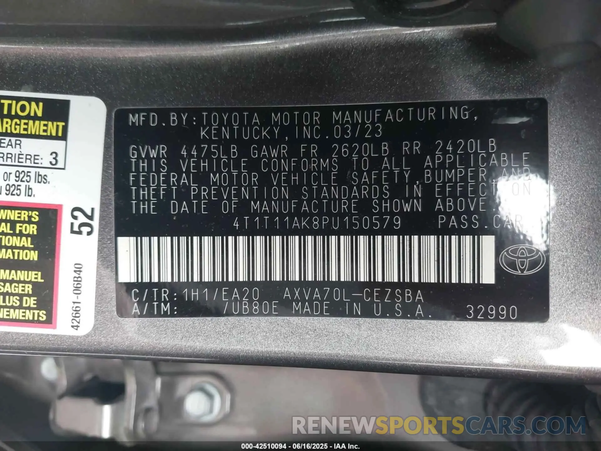 9 Photograph of a damaged car 4T1T11AK8PU150579 TOYOTA CAMRY 2023