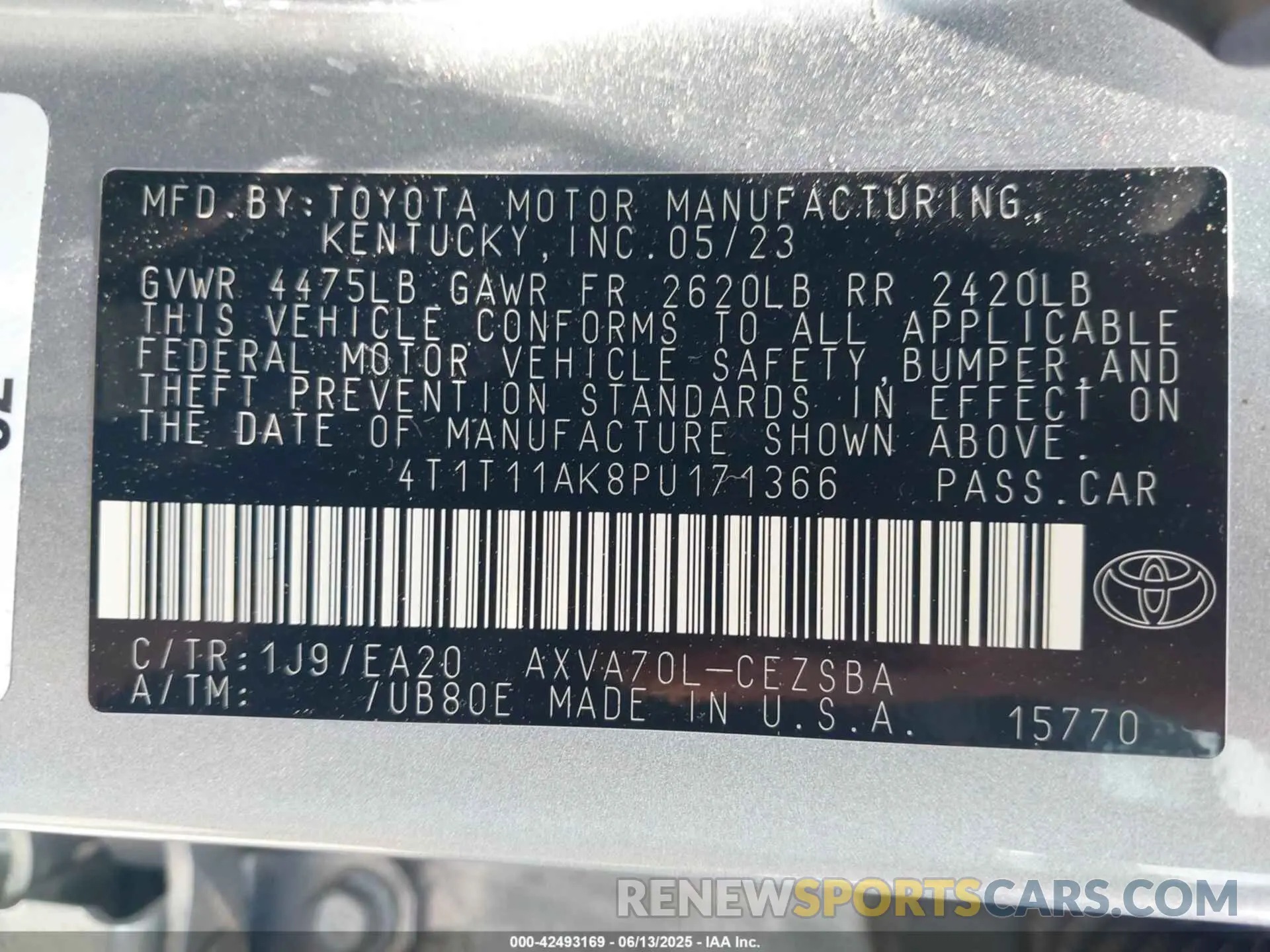 9 Photograph of a damaged car 4T1T11AK8PU171366 TOYOTA CAMRY 2023