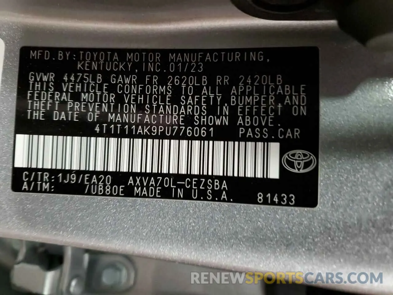 13 Photograph of a damaged car 4T1T11AK9PU776061 TOYOTA CAMRY 2023