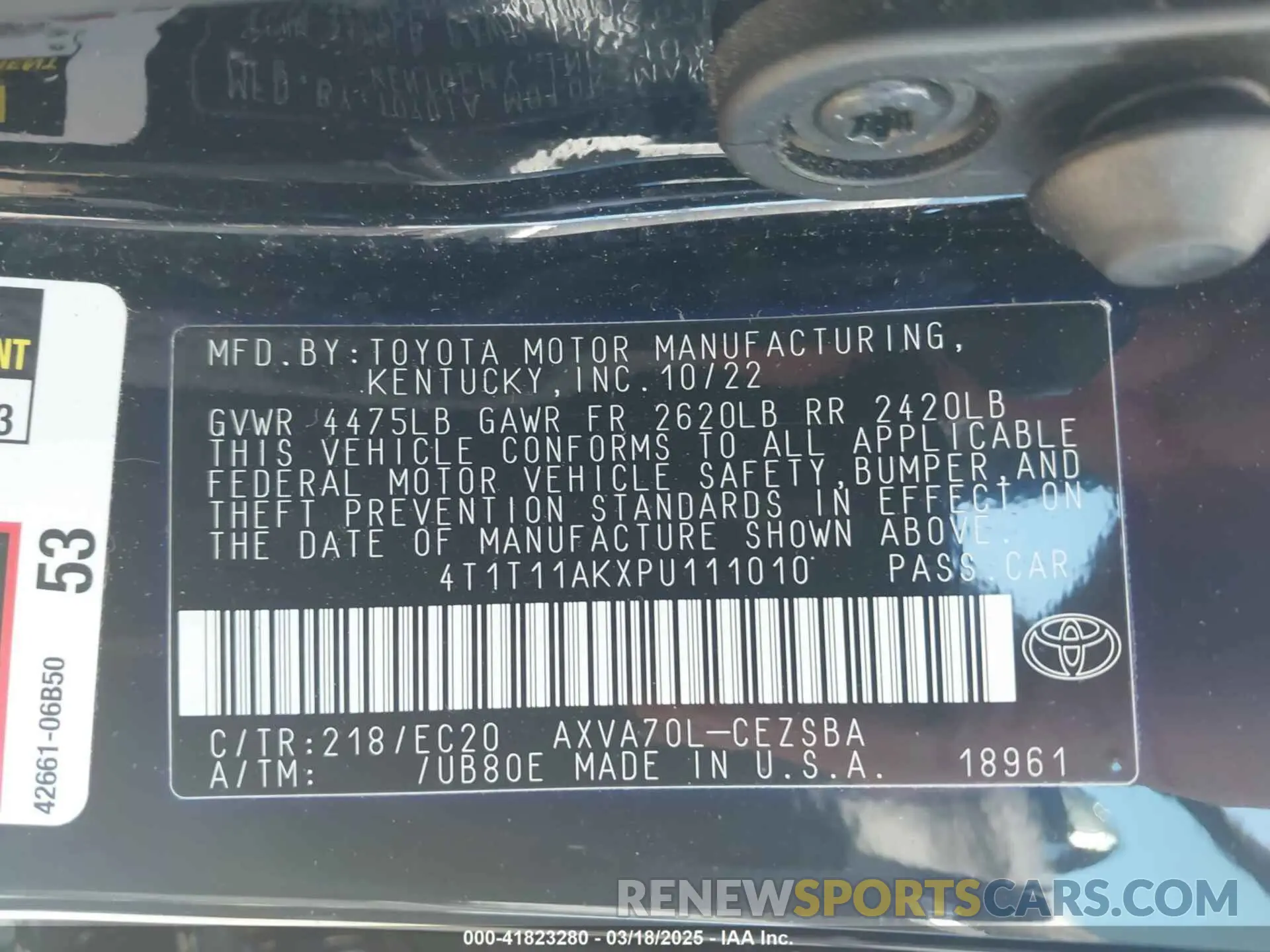 9 Photograph of a damaged car 4T1T11AKXPU111010 TOYOTA CAMRY 2023
