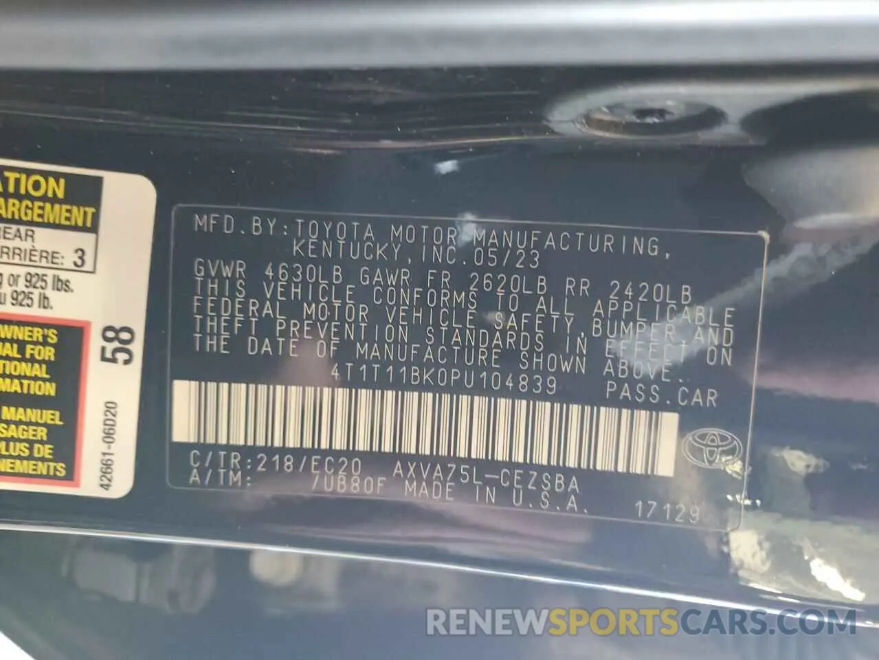 12 Photograph of a damaged car 4T1T11BK0PU104839 TOYOTA CAMRY 2023