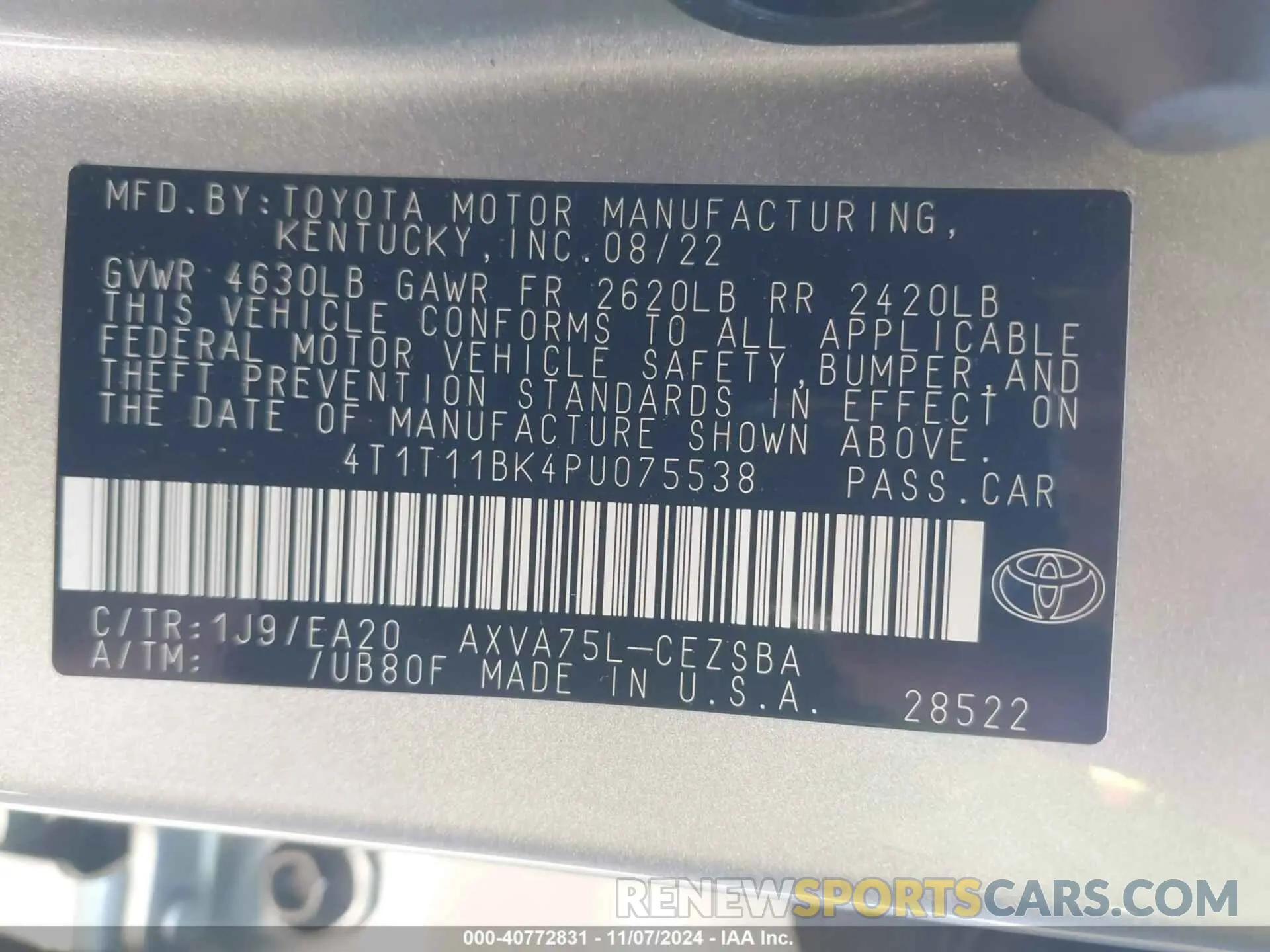 9 Photograph of a damaged car 4T1T11BK4PU075538 TOYOTA CAMRY 2023