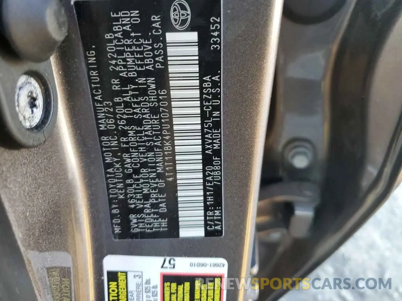 12 Photograph of a damaged car 4T1T11BK4PU107016 TOYOTA CAMRY 2023