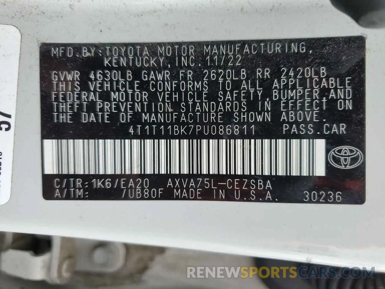 12 Photograph of a damaged car 4T1T11BK7PU086811 TOYOTA CAMRY 2023