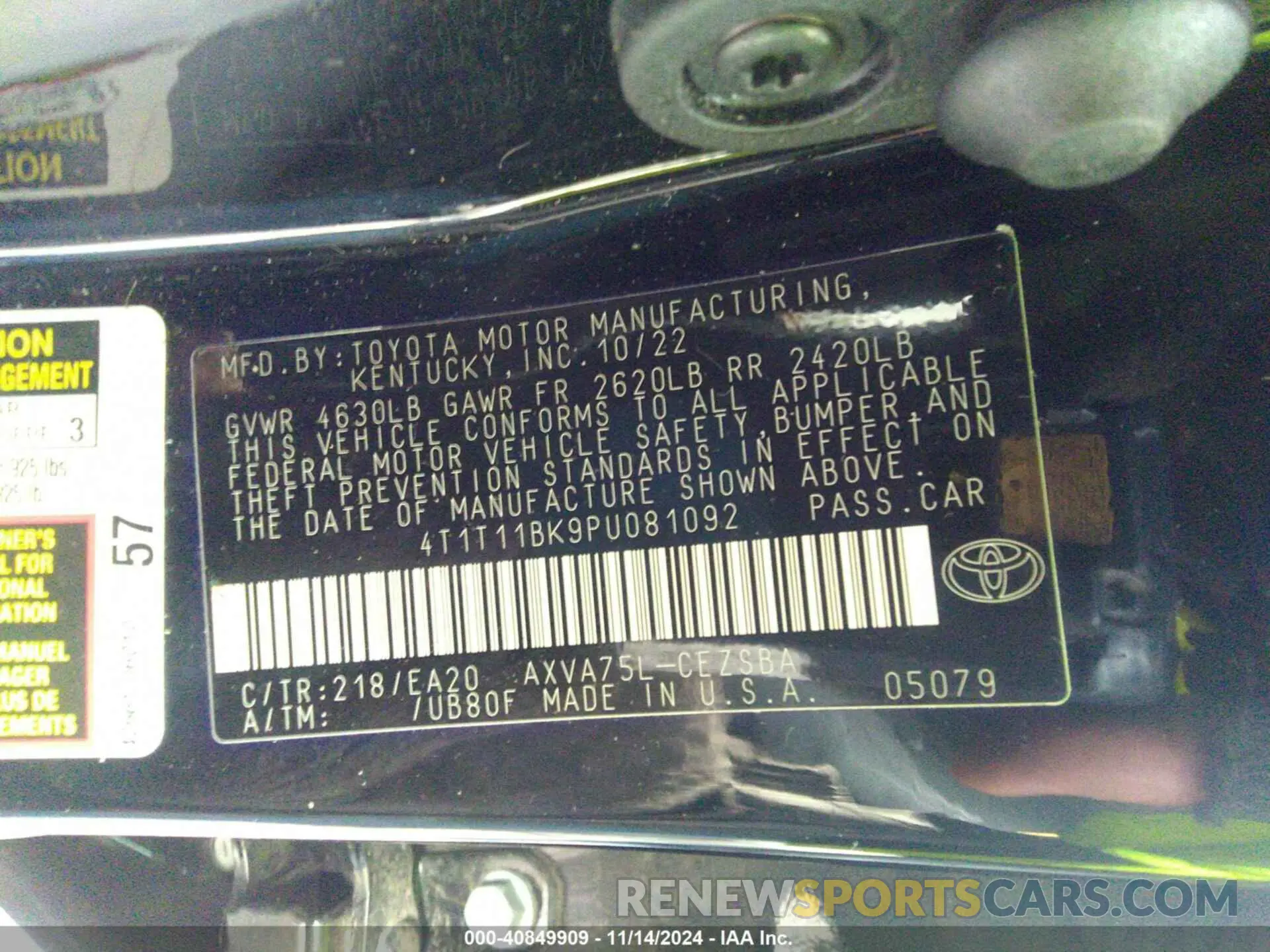9 Photograph of a damaged car 4T1T11BK9PU081092 TOYOTA CAMRY 2023