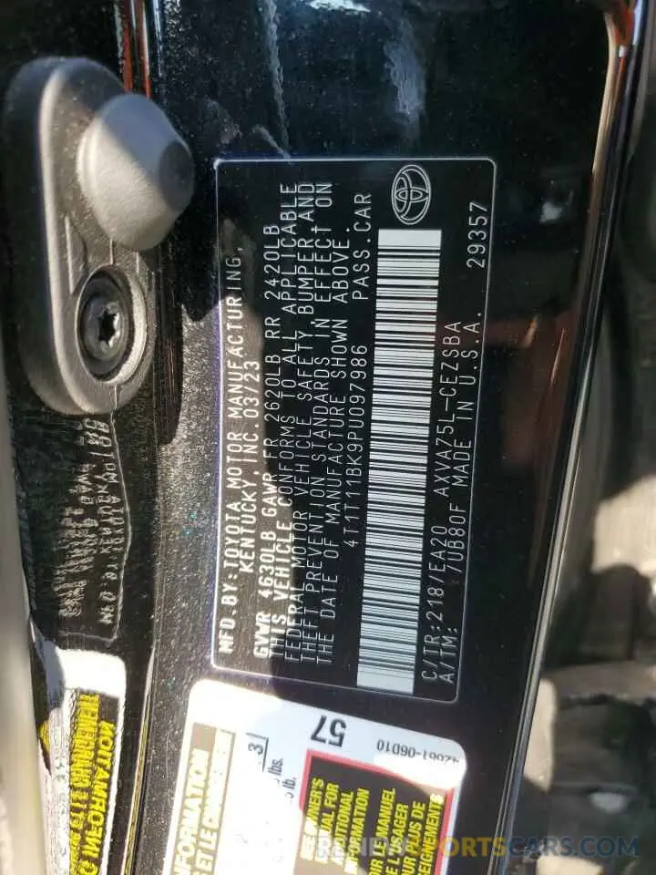 12 Photograph of a damaged car 4T1T11BK9PU097986 TOYOTA CAMRY 2023