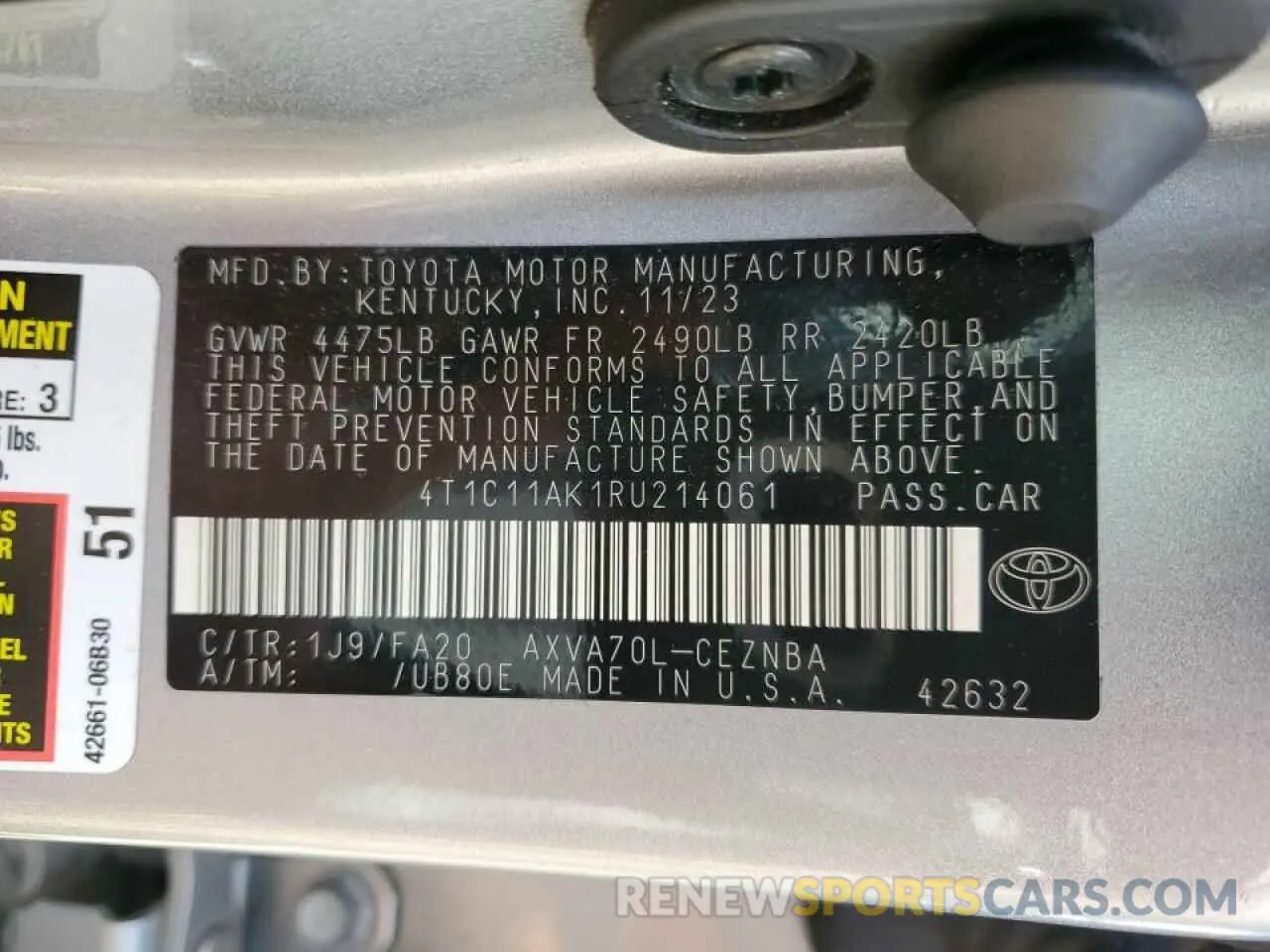 12 Photograph of a damaged car 4T1C11AK1RU214061 TOYOTA CAMRY 2024
