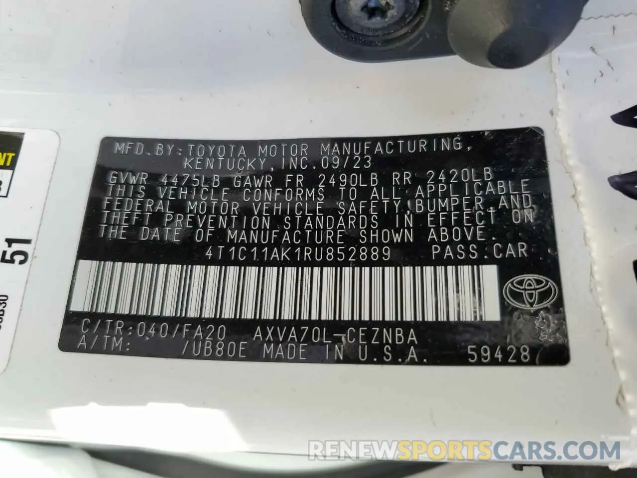 13 Photograph of a damaged car 4T1C11AK1RU852889 TOYOTA CAMRY 2024