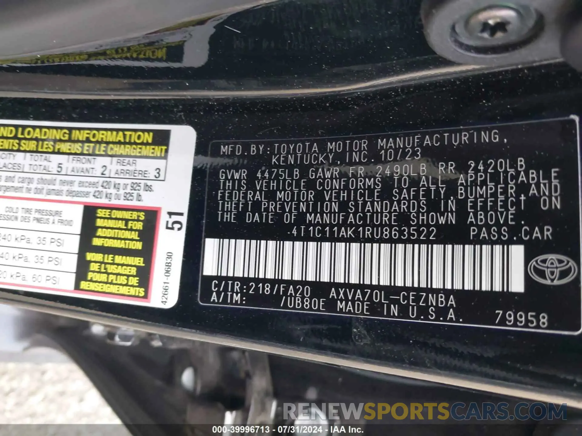 9 Photograph of a damaged car 4T1C11AK1RU863522 TOYOTA CAMRY 2024