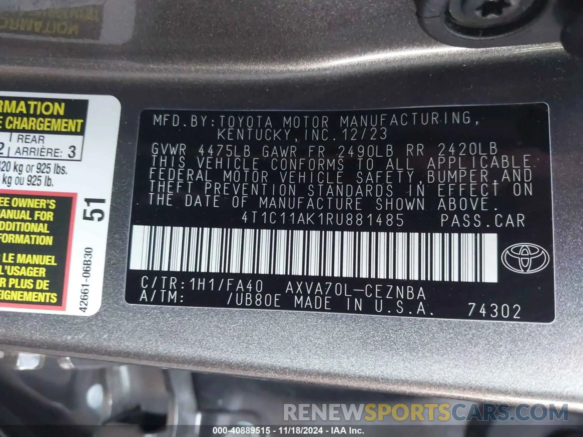 9 Photograph of a damaged car 4T1C11AK1RU881485 TOYOTA CAMRY 2024
