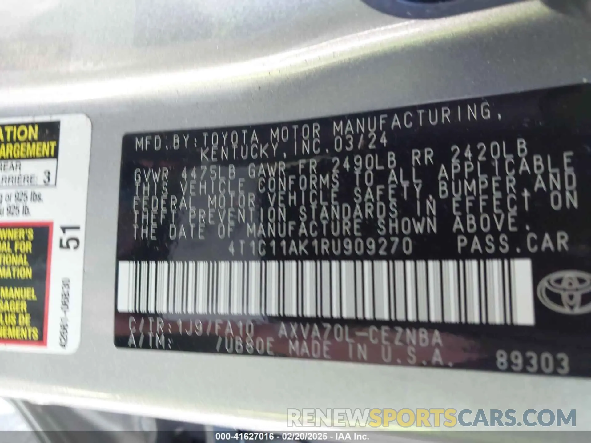 9 Photograph of a damaged car 4T1C11AK1RU909270 TOYOTA CAMRY 2024