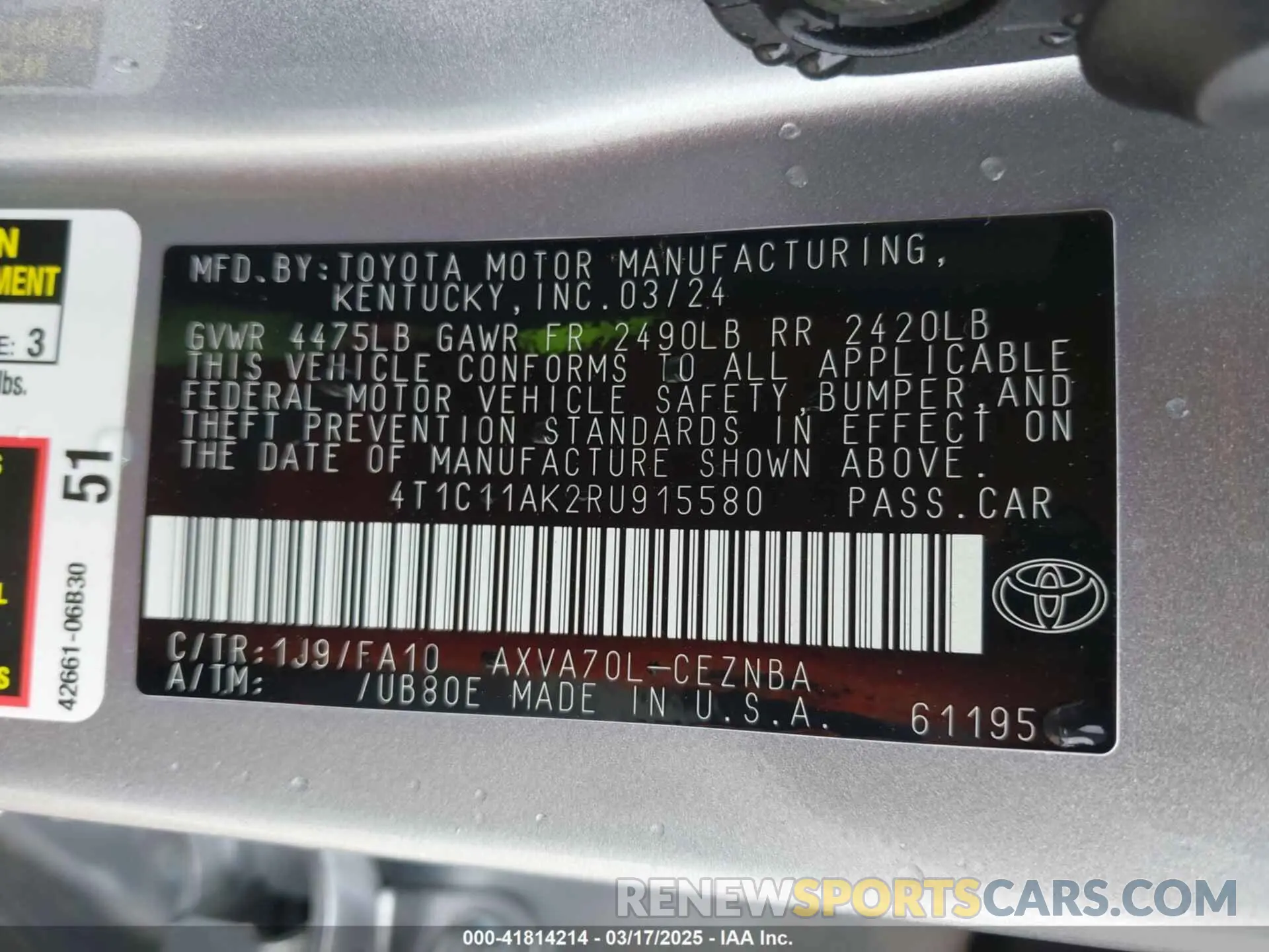 9 Photograph of a damaged car 4T1C11AK2RU915580 TOYOTA CAMRY 2024