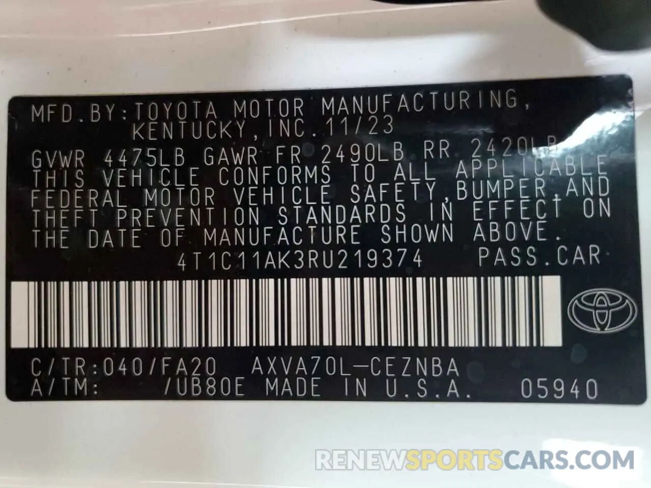 12 Photograph of a damaged car 4T1C11AK3RU219374 TOYOTA CAMRY 2024