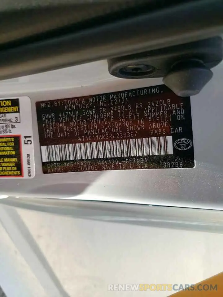 13 Photograph of a damaged car 4T1C11AK3RU236367 TOYOTA CAMRY 2024