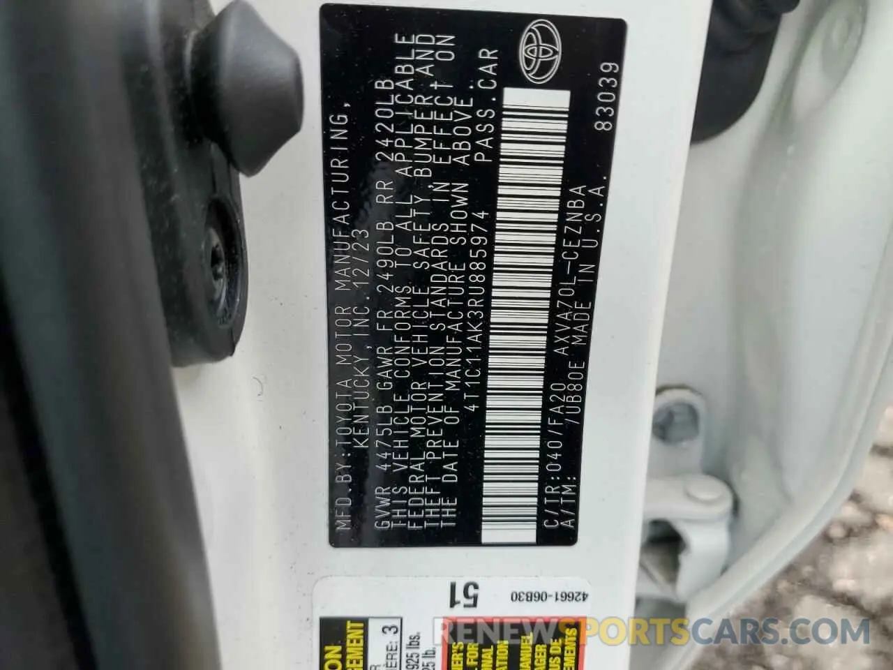 13 Photograph of a damaged car 4T1C11AK3RU885974 TOYOTA CAMRY 2024