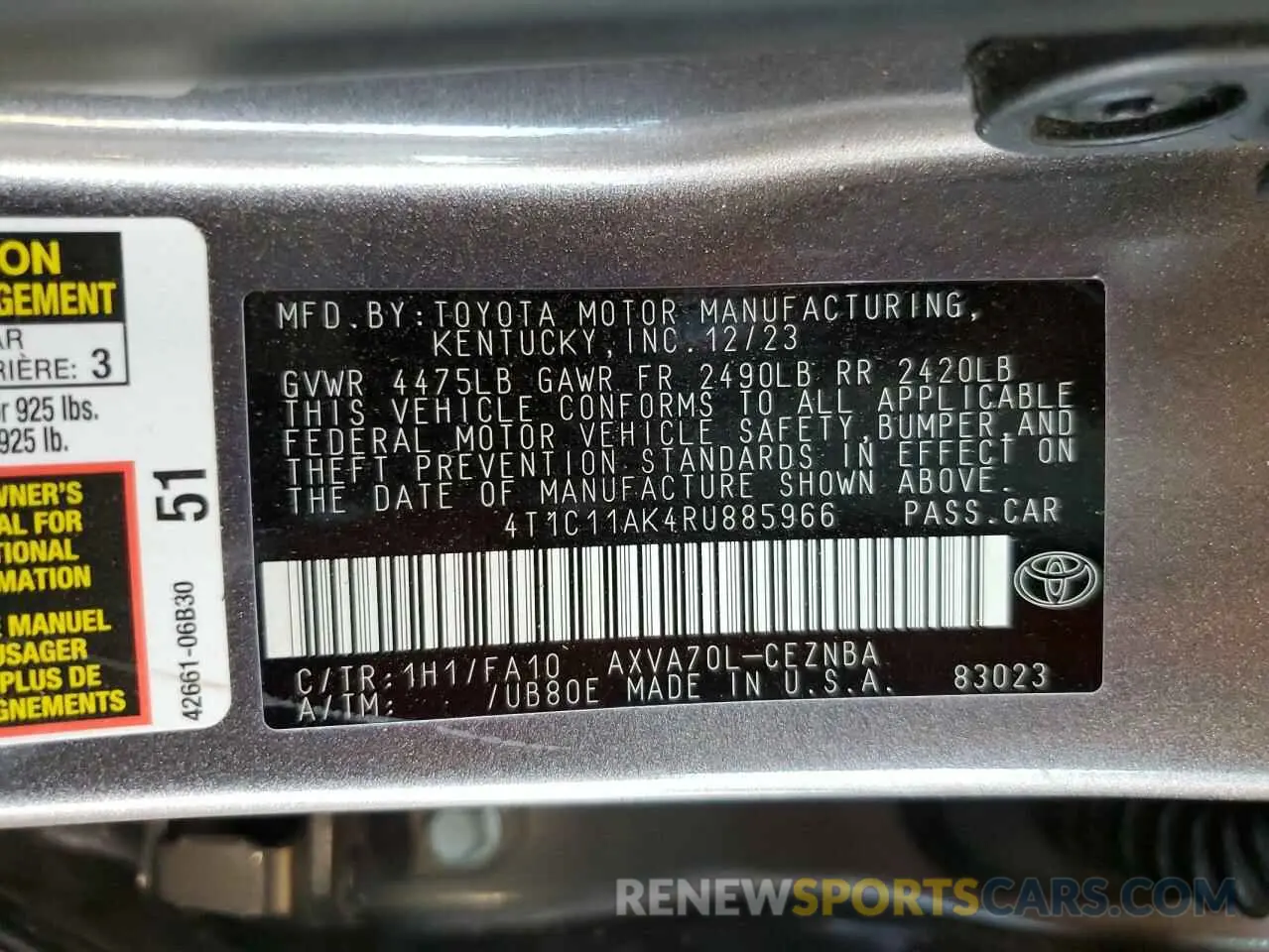 14 Photograph of a damaged car 4T1C11AK4RU885966 TOYOTA CAMRY 2024