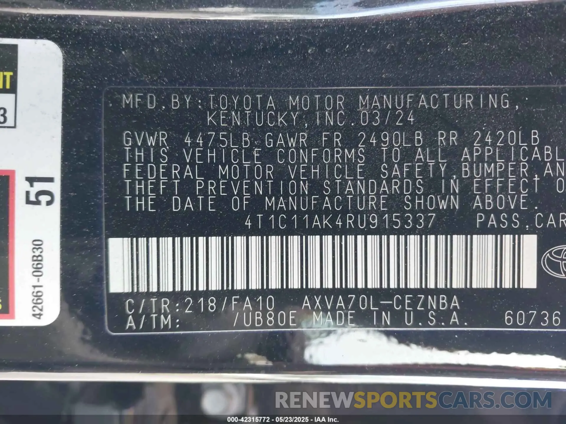 9 Photograph of a damaged car 4T1C11AK4RU915337 TOYOTA CAMRY 2024