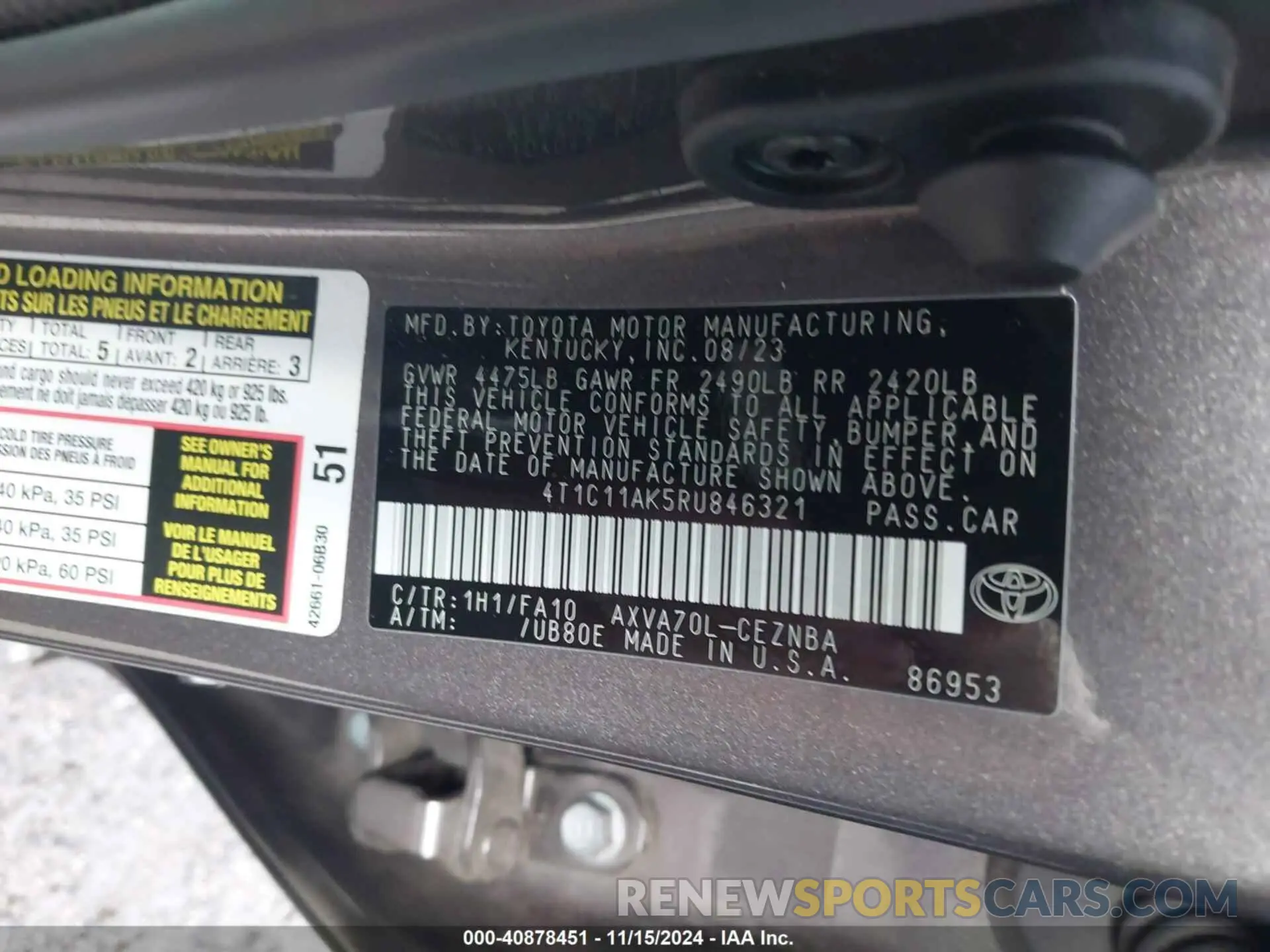 9 Photograph of a damaged car 4T1C11AK5RU846321 TOYOTA CAMRY 2024