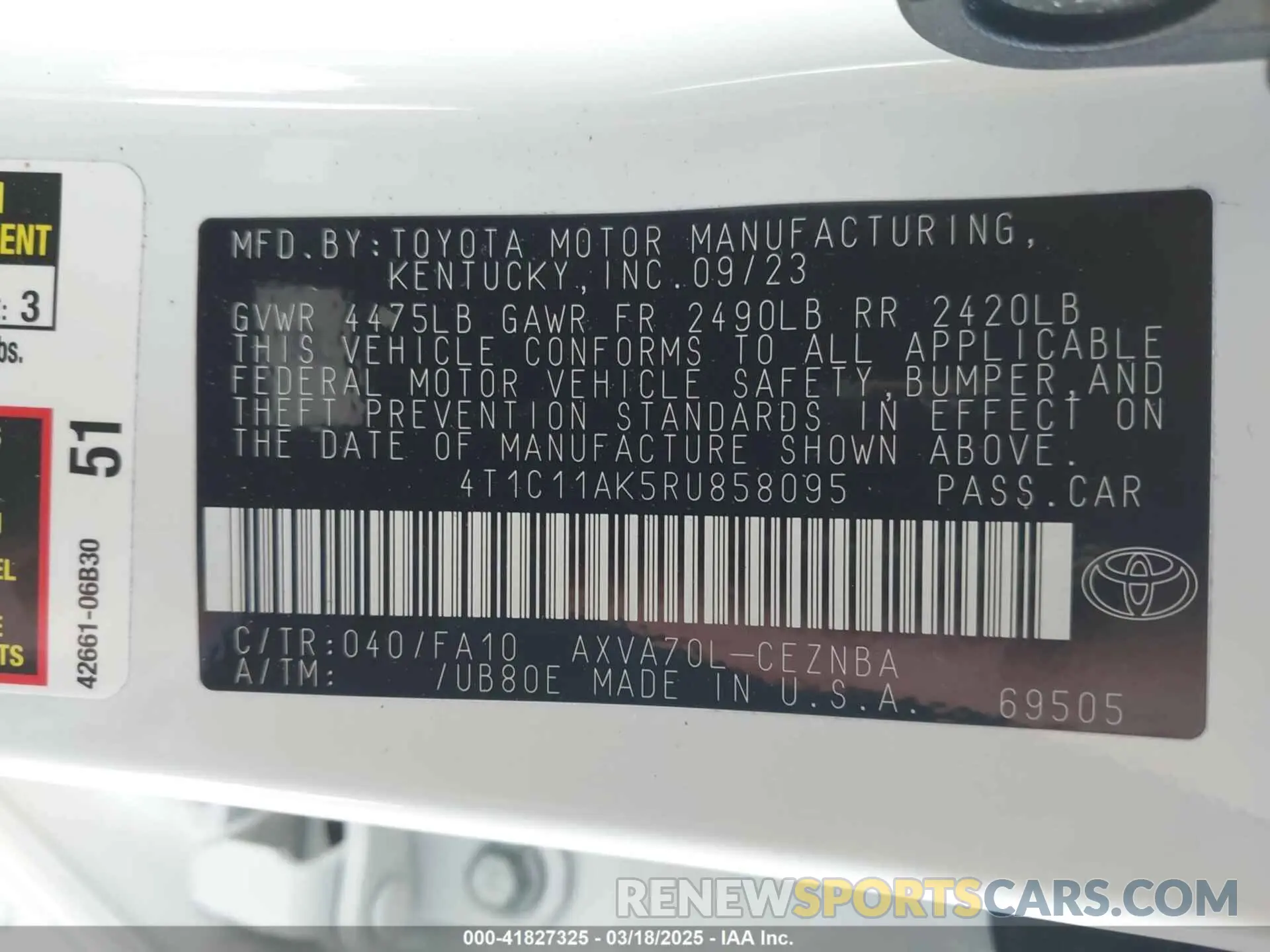 9 Photograph of a damaged car 4T1C11AK5RU858095 TOYOTA CAMRY 2024