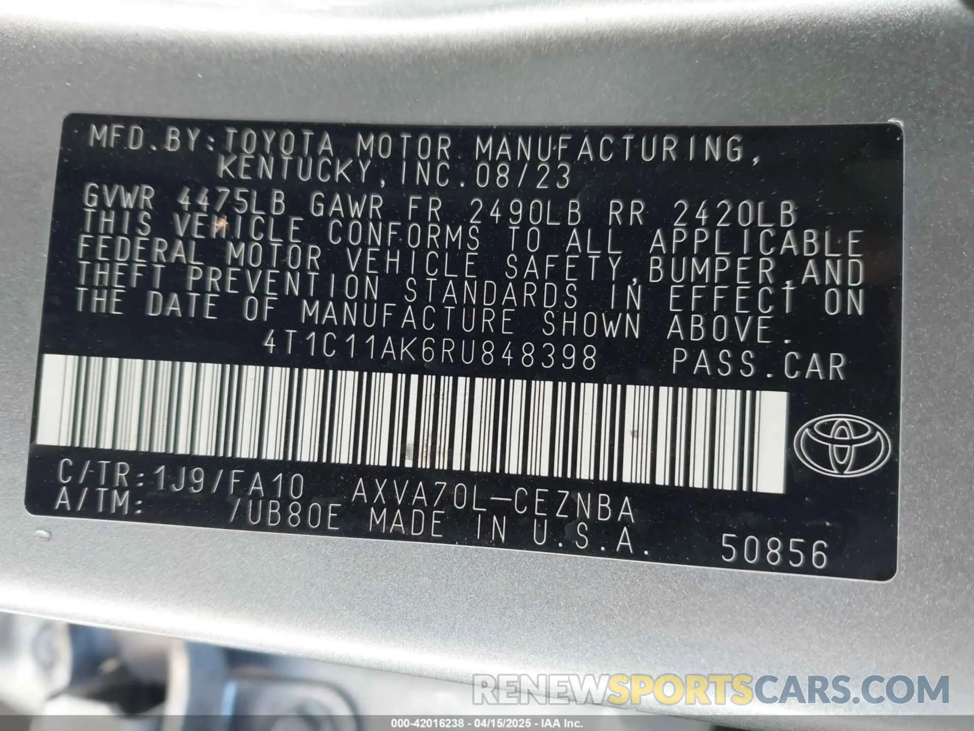 9 Photograph of a damaged car 4T1C11AK6RU848398 TOYOTA CAMRY 2024