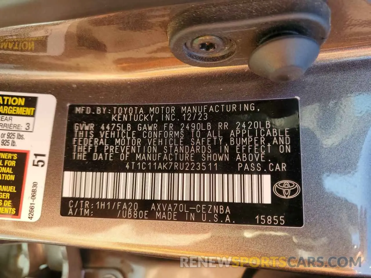 13 Photograph of a damaged car 4T1C11AK7RU223511 TOYOTA CAMRY 2024