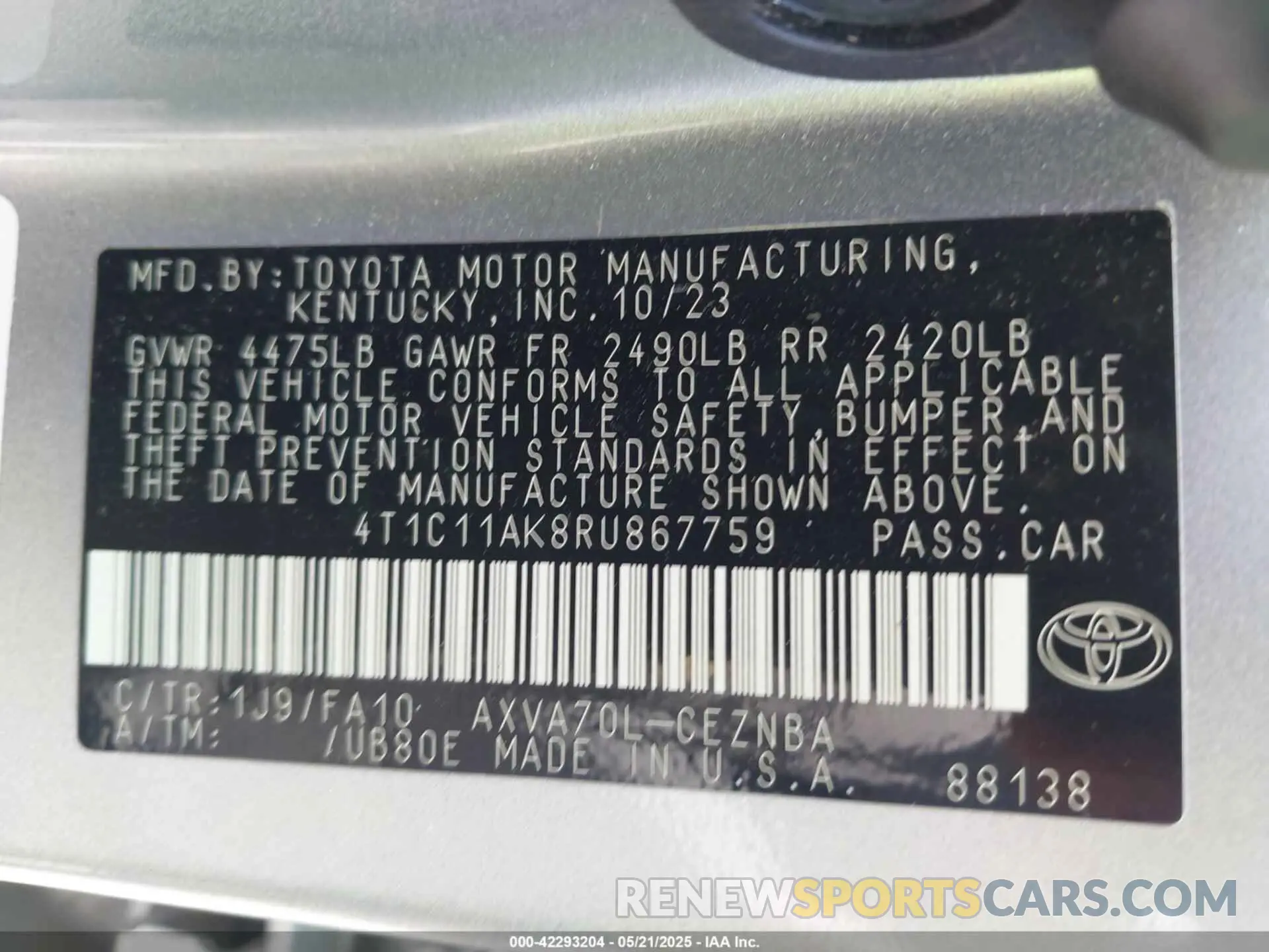 9 Photograph of a damaged car 4T1C11AK8RU867759 TOYOTA CAMRY 2024