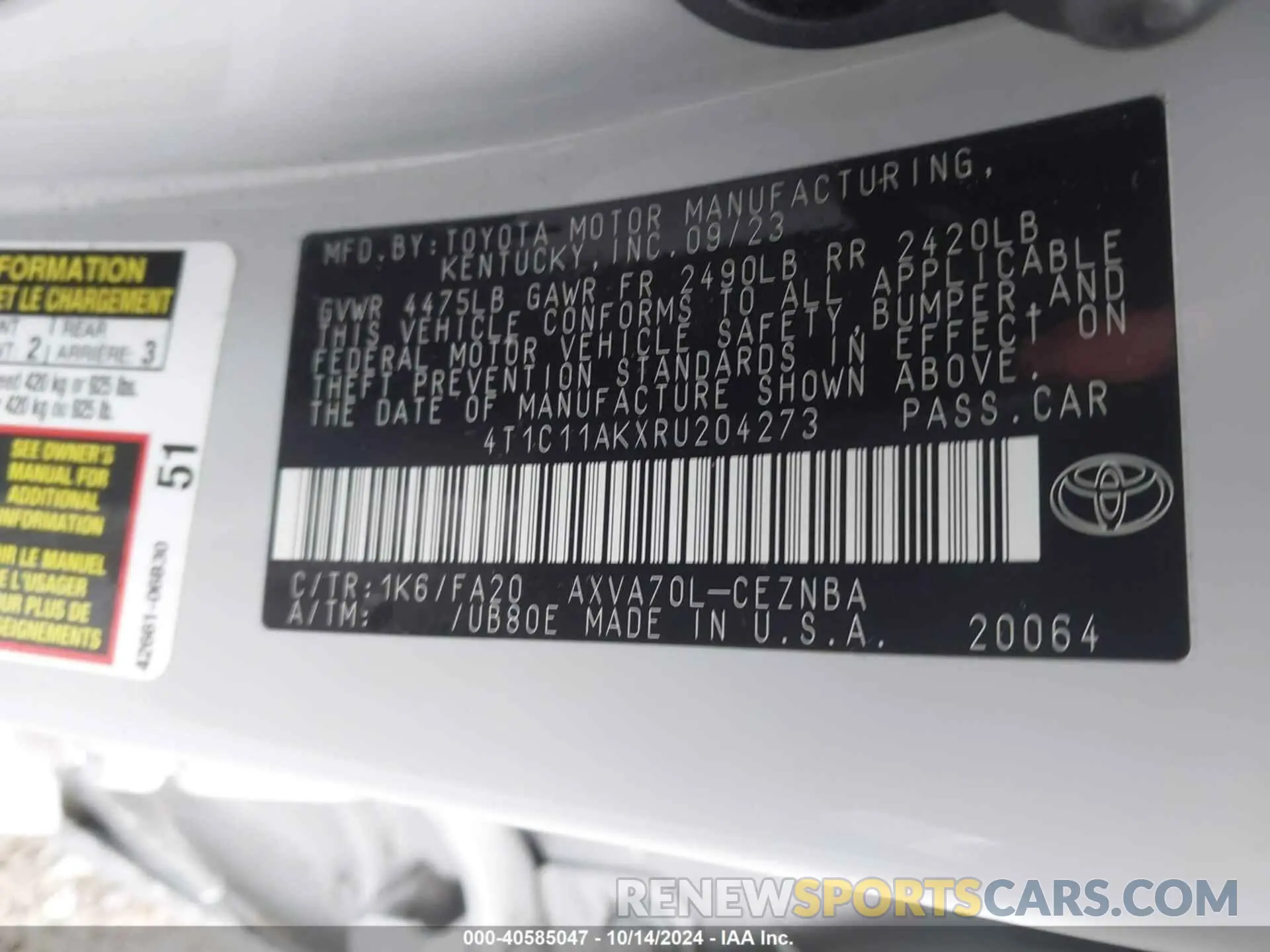 9 Photograph of a damaged car 4T1C11AKXRU204273 TOYOTA CAMRY 2024